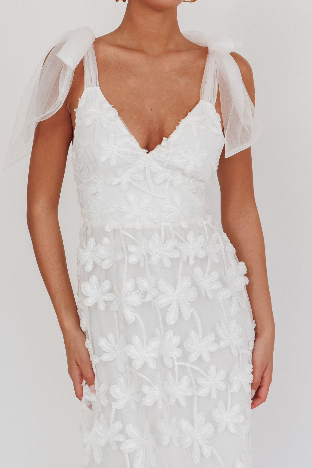 Mykonos Morning Tied Shoulder Tree Maxi Dress White by Selfie Leslie Australia