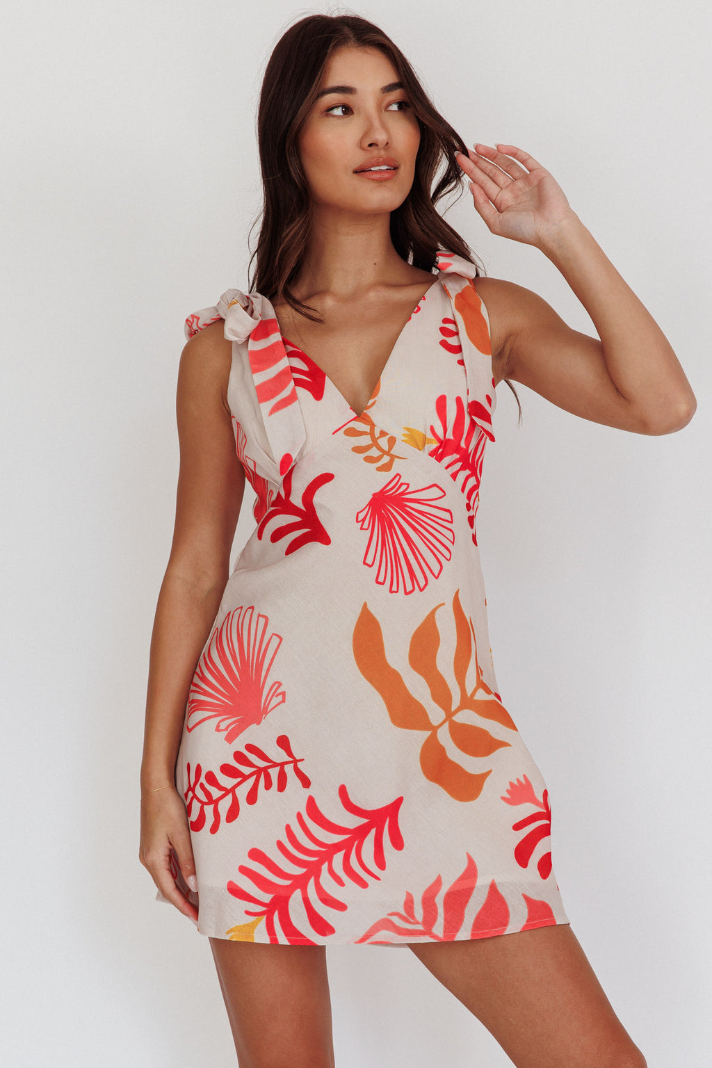 Mykonos Morning Tied Shoulder Mini Dress Seashell Pink by Selfie Leslie Australia