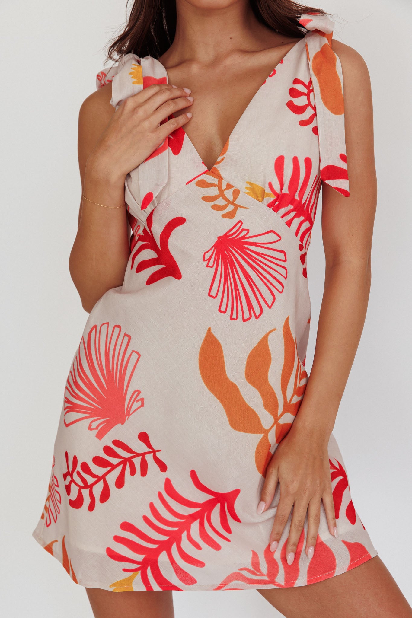 Mykonos Morning Tied Shoulder Mini Dress Seashell Pink by Selfie Leslie Australia