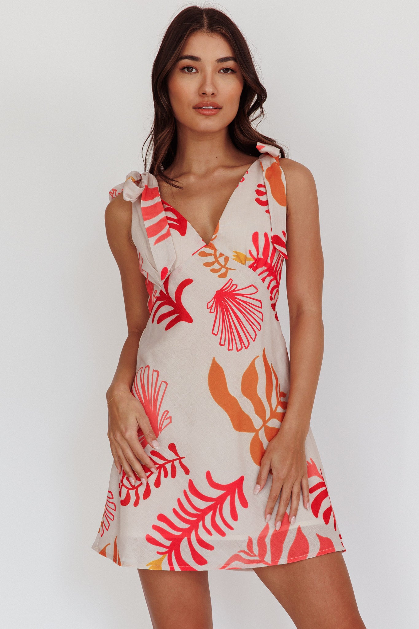 Mykonos Morning Tied Shoulder Mini Dress Seashell Pink by Selfie Leslie Australia