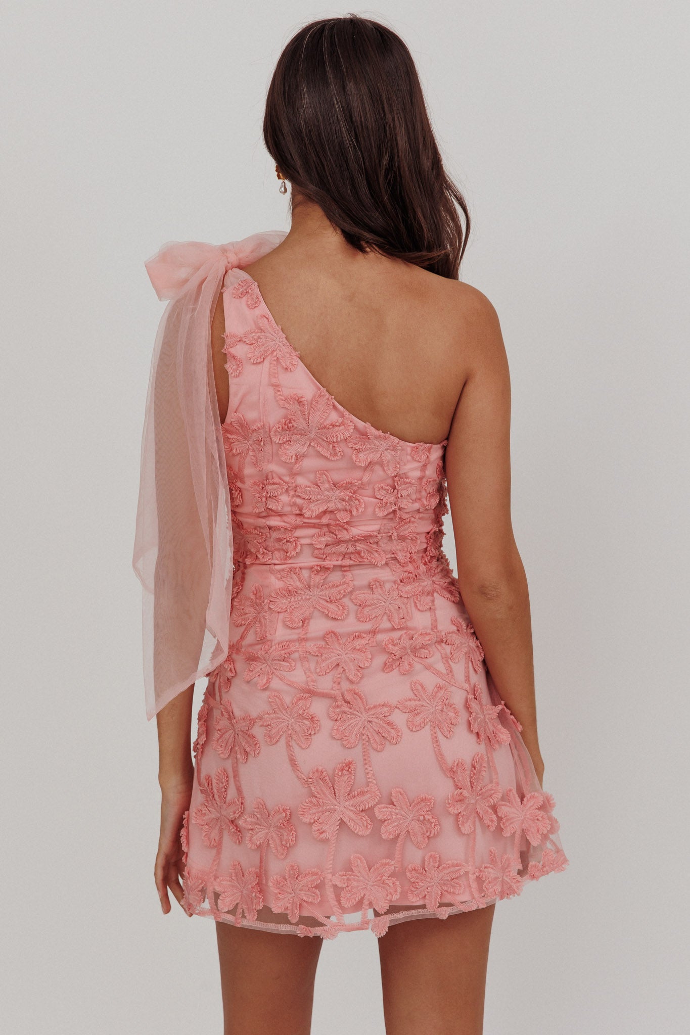 Mykonos Morning Tied One-Shoulder Mini Dress Embellished Pink by Selfie Leslie Australia