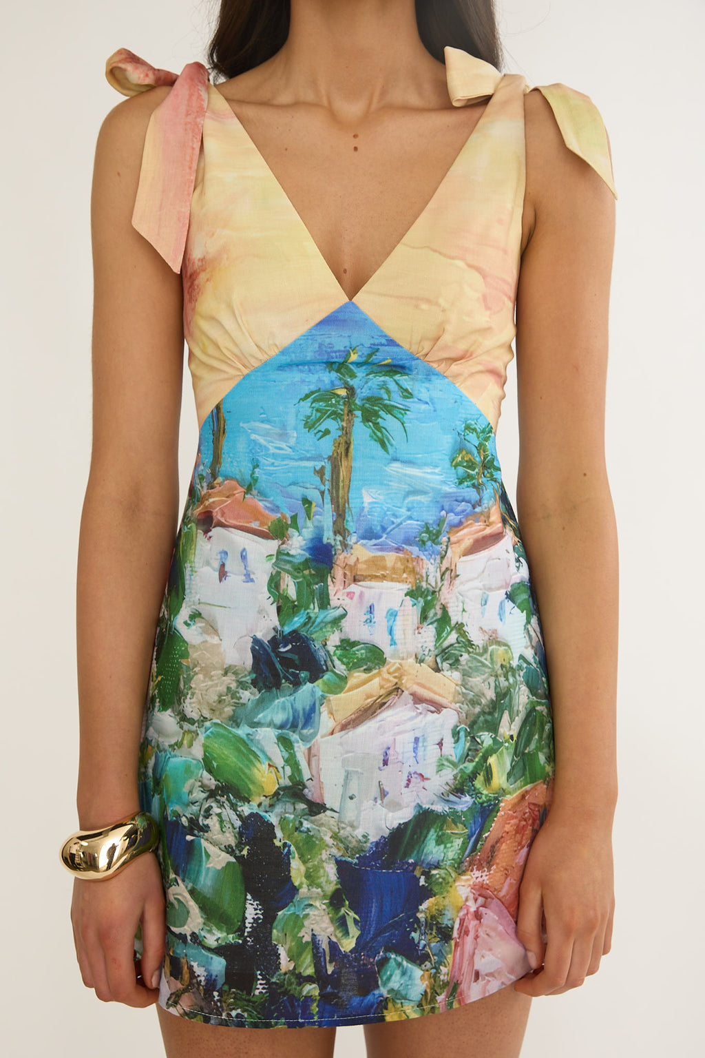 Mykonos Morning Tied Shoulder Mini Dress Euro by Selfie Leslie Australia