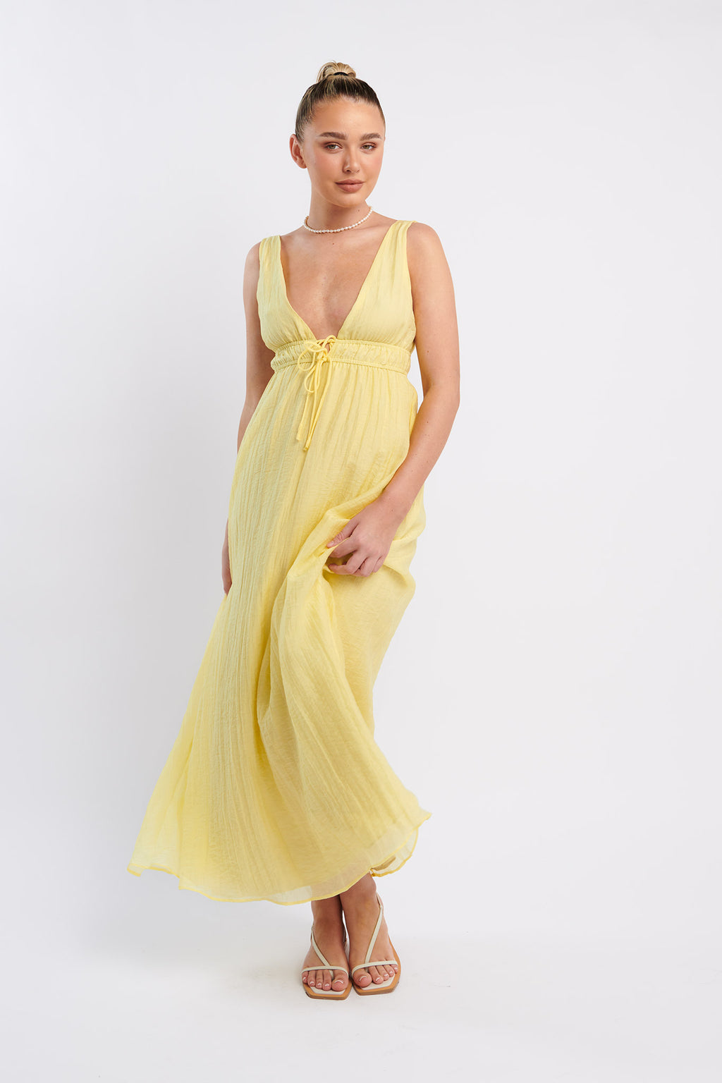 Kylin V-Neck Tied Bust Maxi Dress Lemon by Selfie Leslie Australia