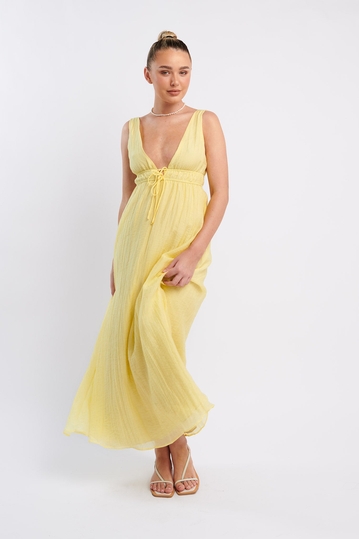 Kylin V-Neck Tied Bust Maxi Dress Lemon by Selfie Leslie Australia