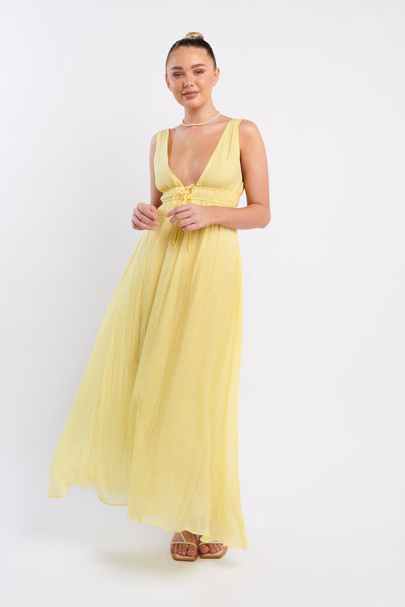 Kylin V-Neck Tied Bust Maxi Dress Lemon by Selfie Leslie Australia