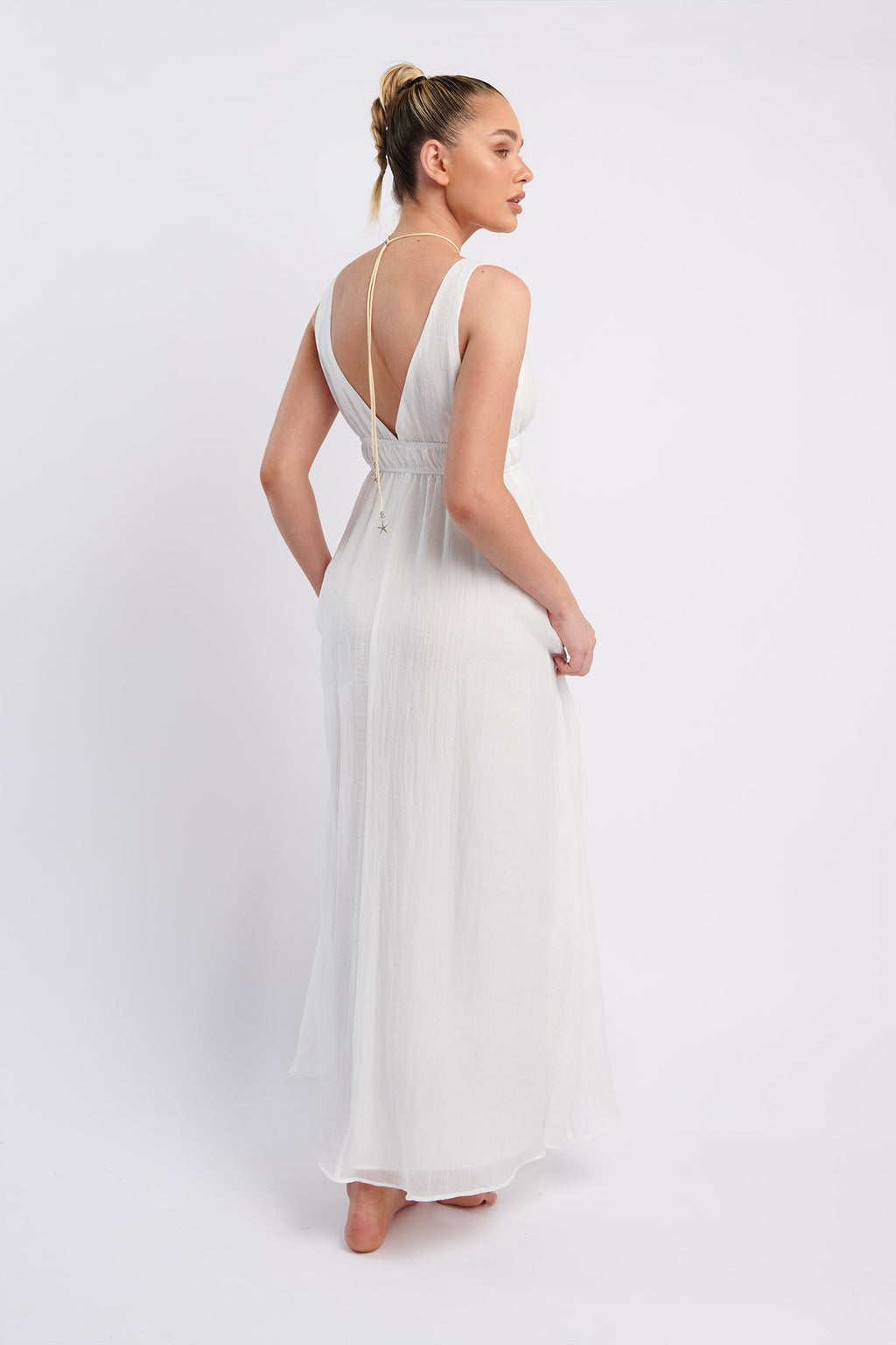 Kylin V-Neck Tied Bust Maxi Dress White by Selfie Leslie Australia