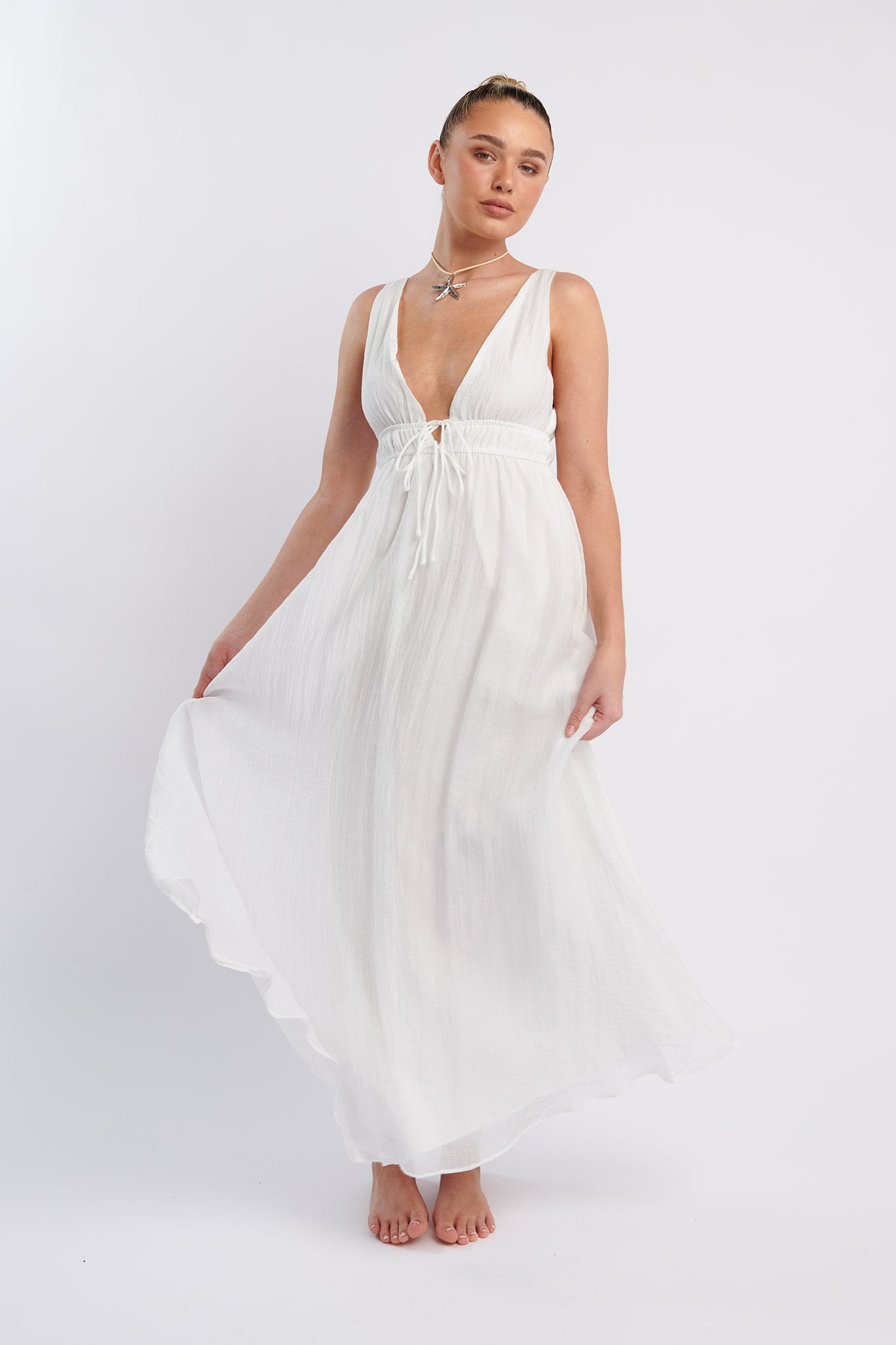 Kylin V-Neck Tied Bust Maxi Dress White by Selfie Leslie Australia