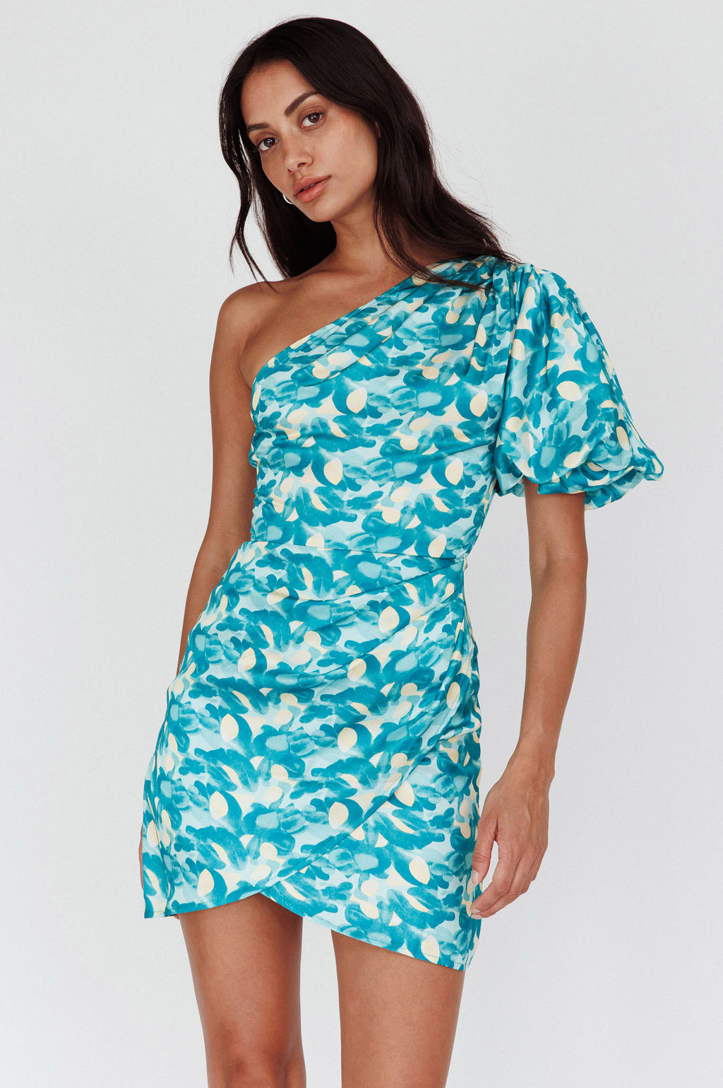 Krishna One-Shoulder Puff Sleeve Mini Dress Green by Selfie Leslie Australia