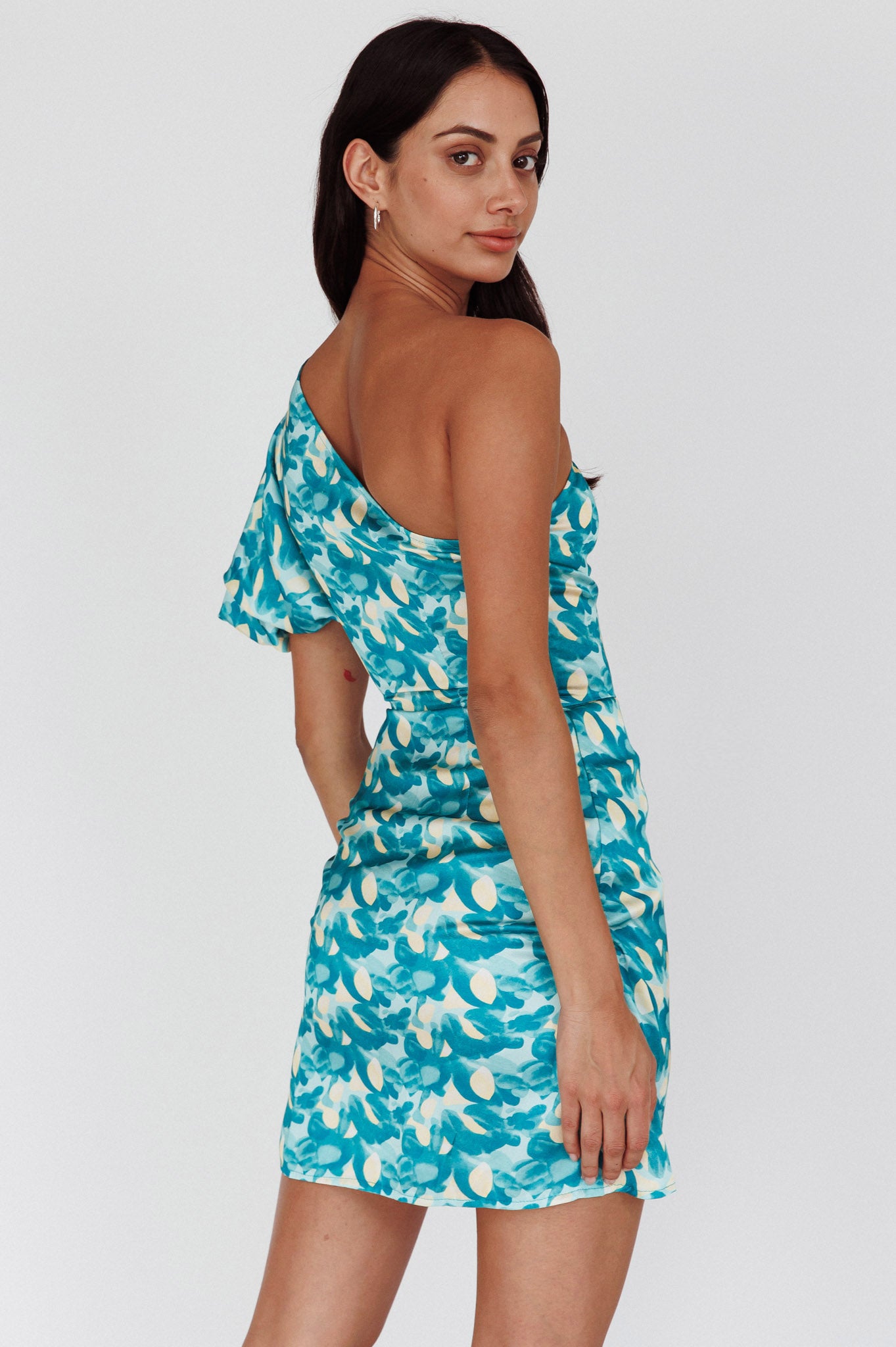 Krishna One-Shoulder Puff Sleeve Mini Dress Green by Selfie Leslie Australia