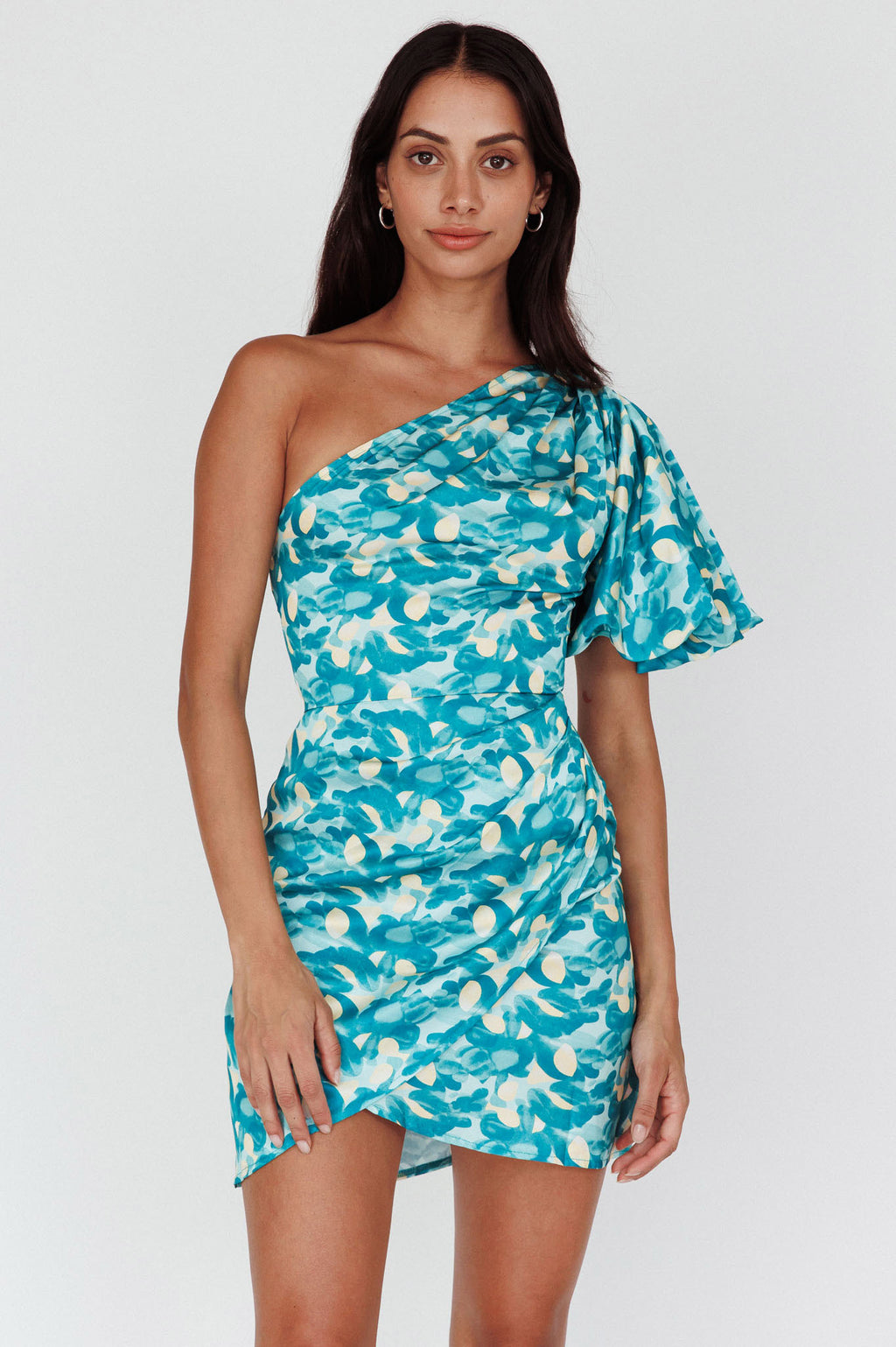 Krishna One-Shoulder Puff Sleeve Mini Dress Green by Selfie Leslie Australia