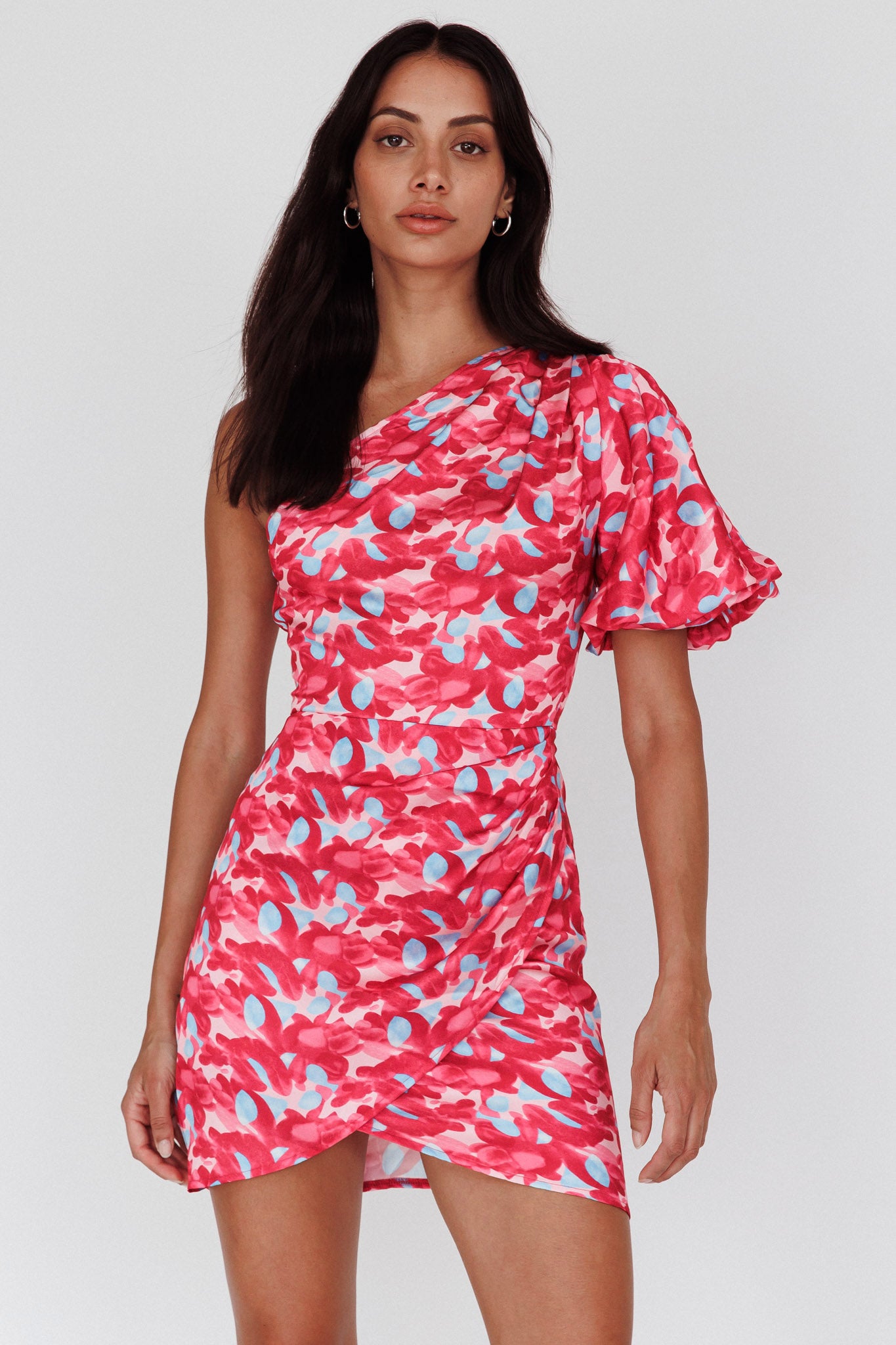 Krishna One-Shoulder Puff Sleeve Mini Dress Pink by Selfie Leslie Australia