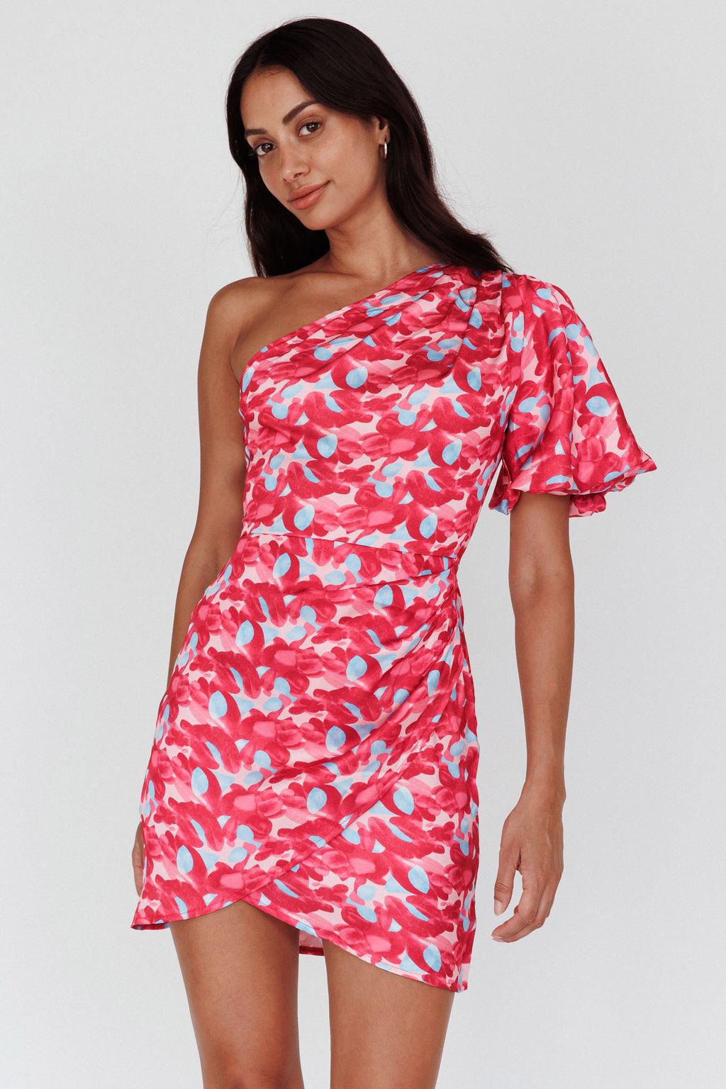 Krishna One-Shoulder Puff Sleeve Mini Dress Pink by Selfie Leslie Australia
