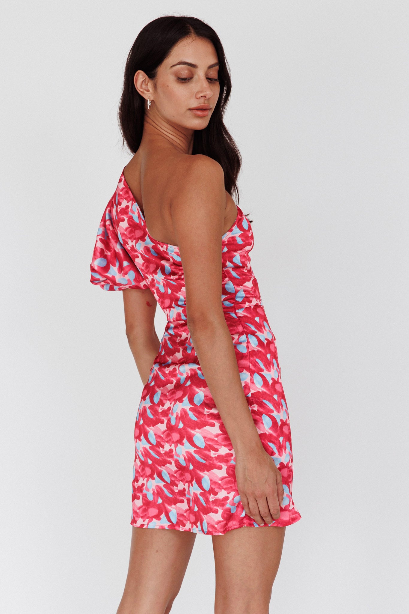 Krishna One-Shoulder Puff Sleeve Mini Dress Pink by Selfie Leslie Australia