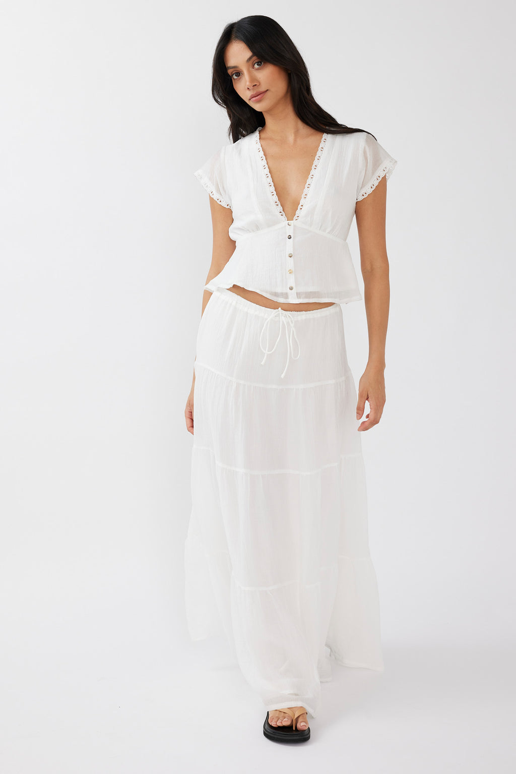 Azura Drawstring Maxi Skirt White by Selfie Leslie Australia