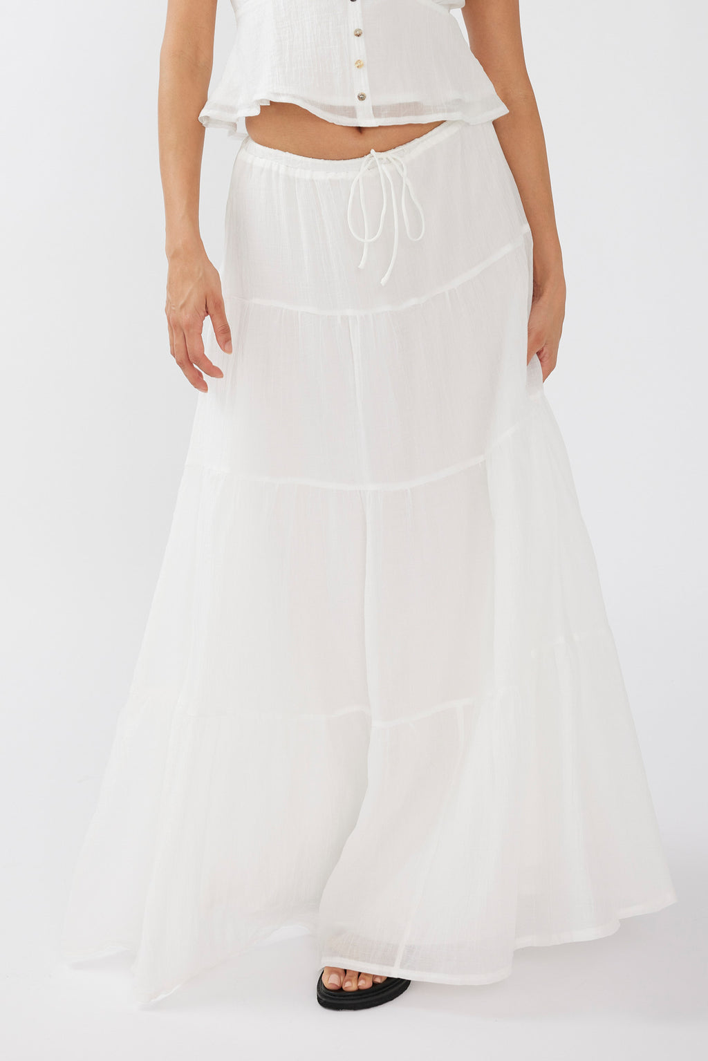 Azura Drawstring Maxi Skirt White by Selfie Leslie Australia