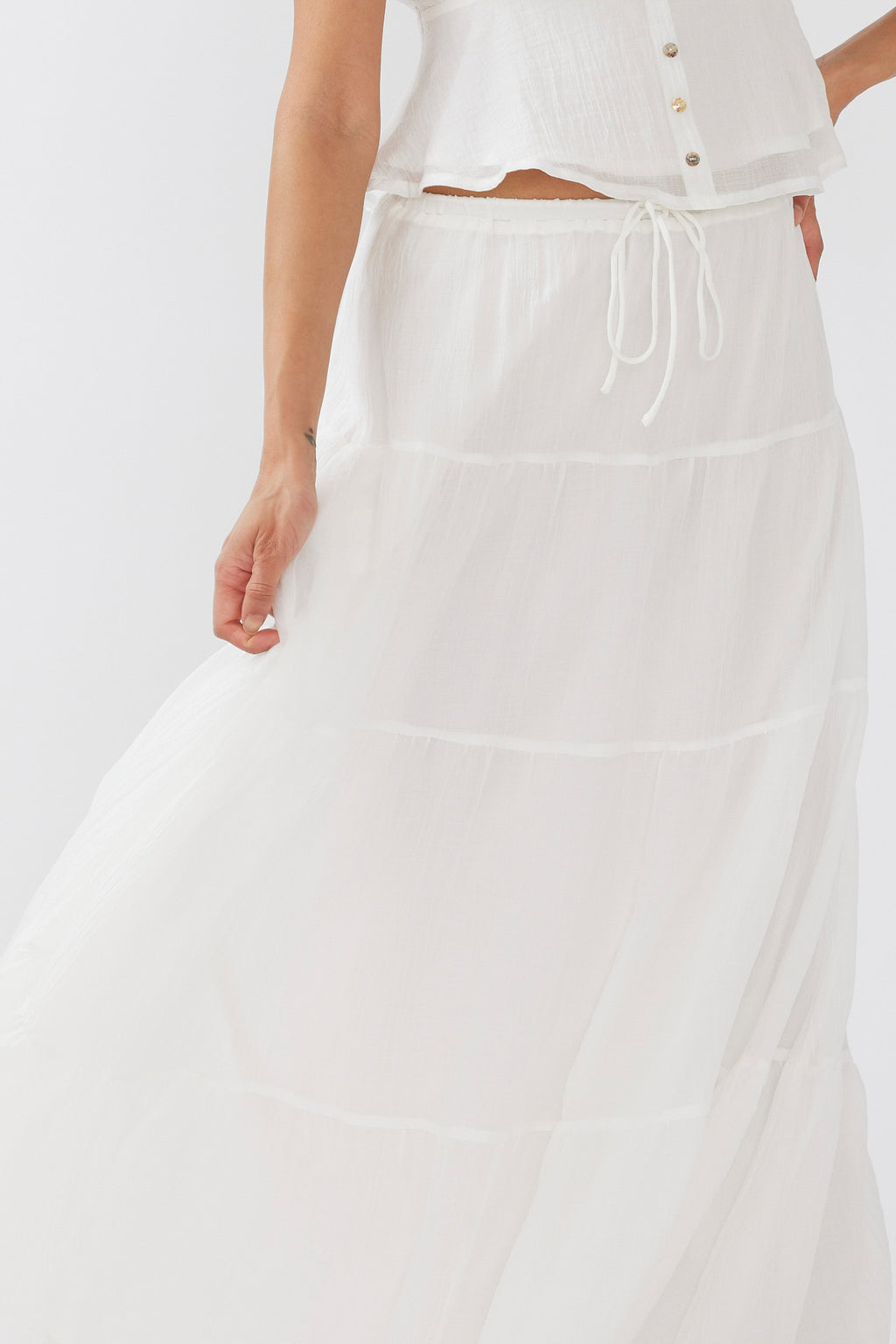 Azura Drawstring Maxi Skirt White by Selfie Leslie Australia