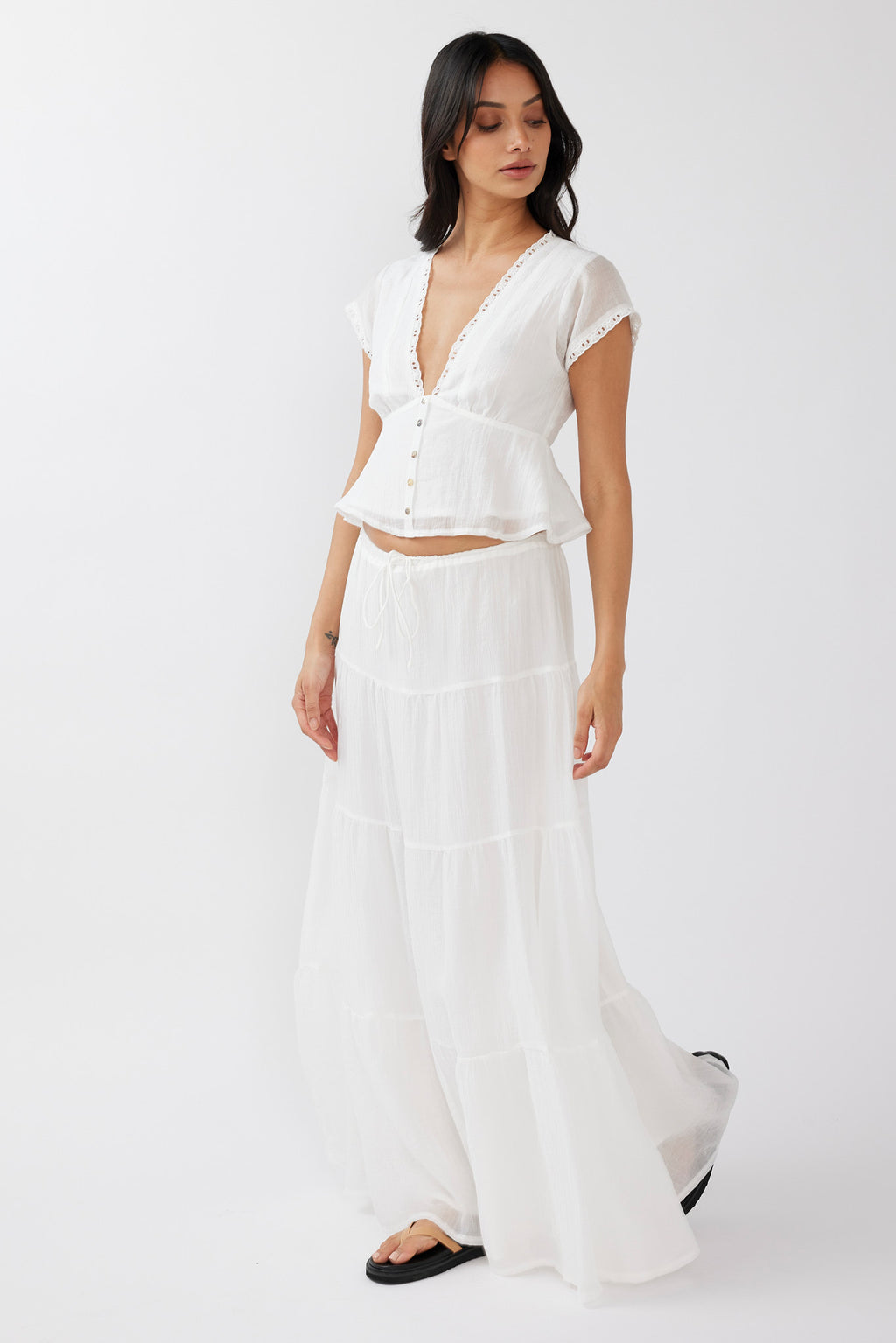 Azura Drawstring Maxi Skirt White by Selfie Leslie Australia