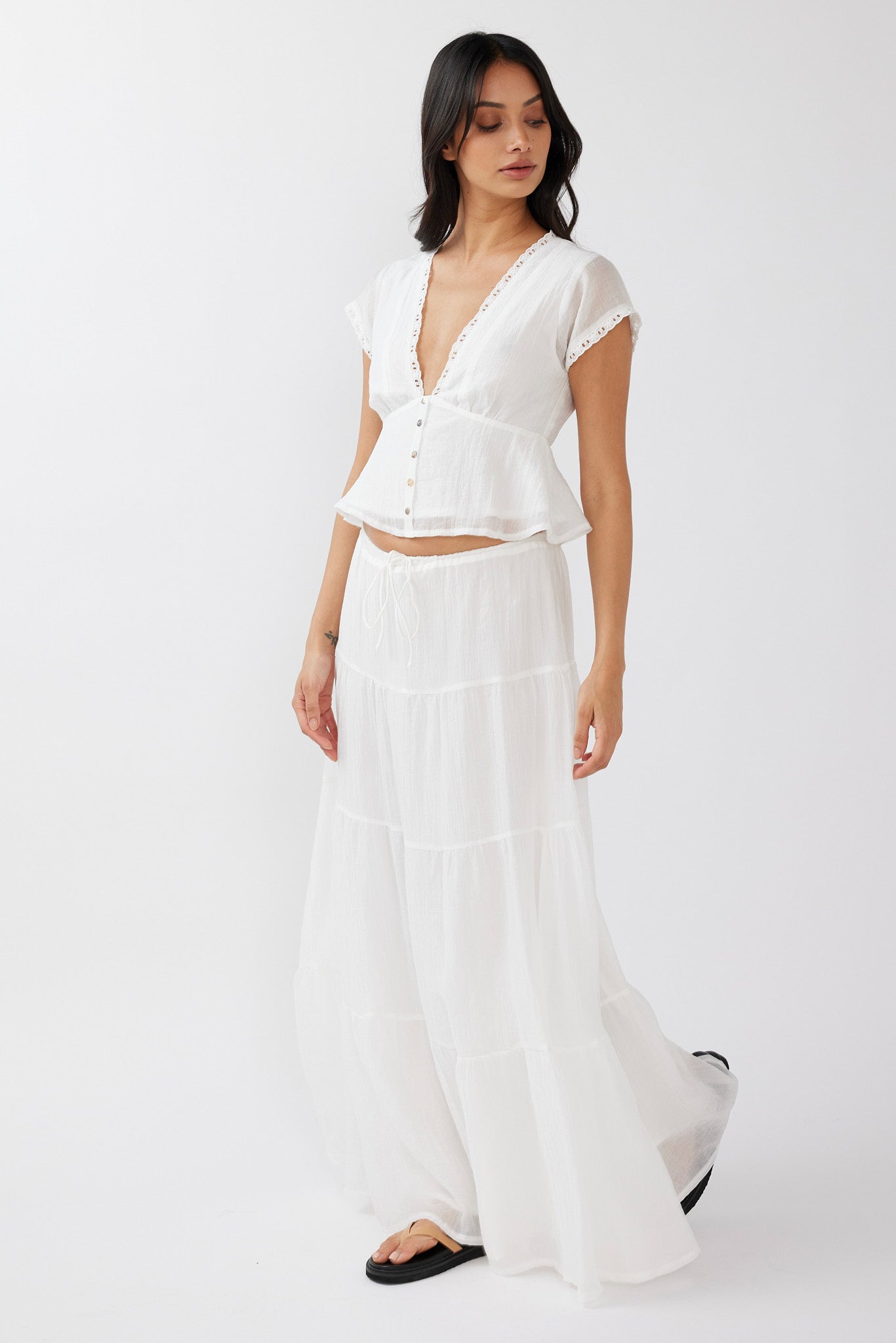 Azura Drawstring Maxi Skirt White by Selfie Leslie Australia