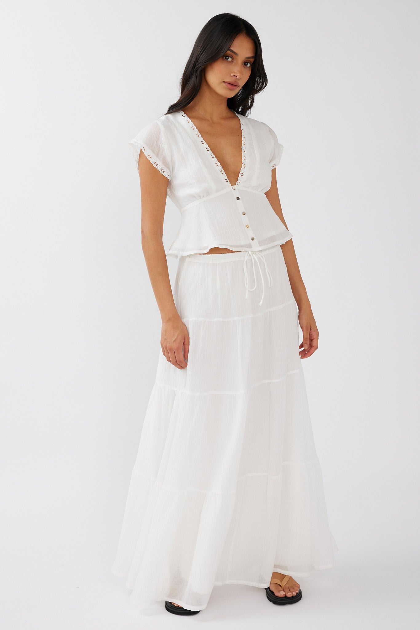 Azura Scalloped Lace Trim Top White by Selfie Leslie Australia