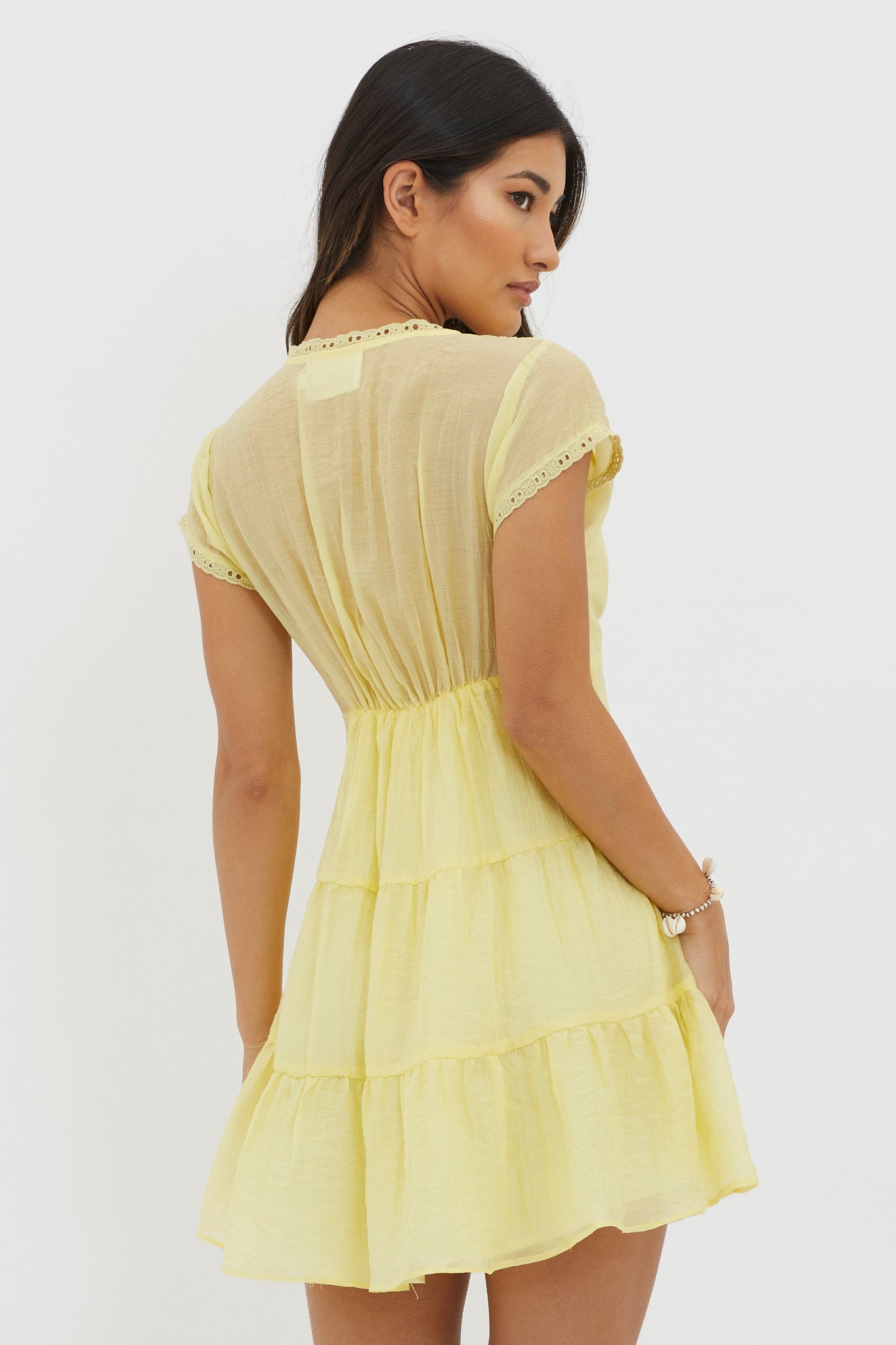 Azura Scalloped Lace Mini Dress Lemon by Selfie Leslie Australia