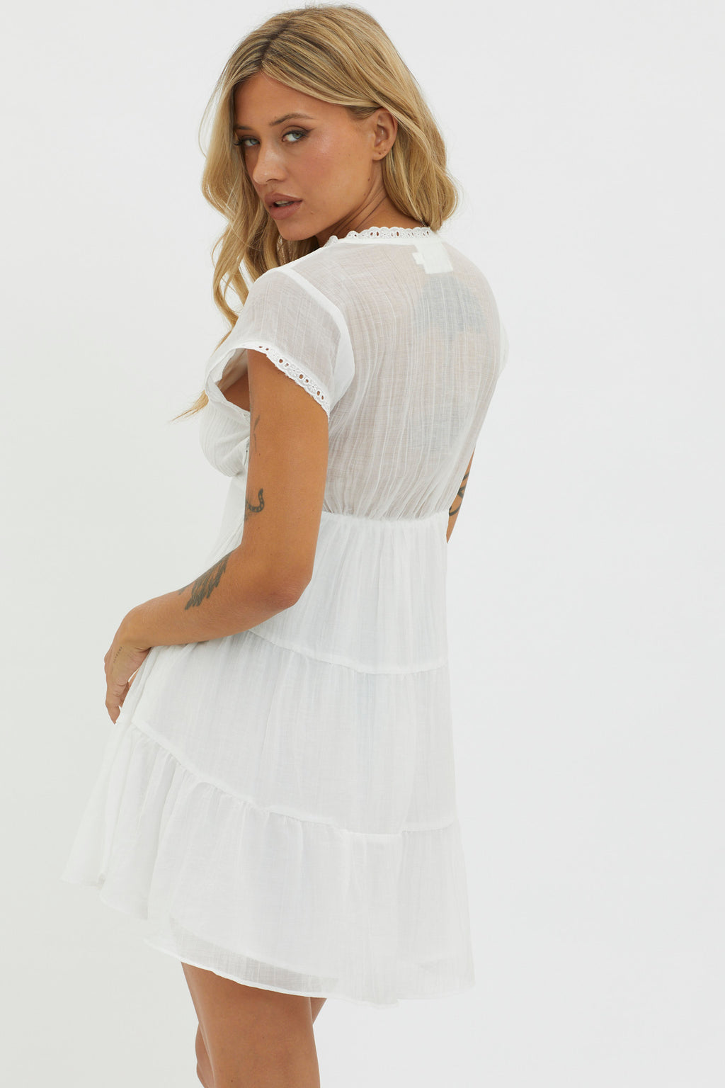Azura Scalloped Lace Mini Dress White by Selfie Leslie Australia
