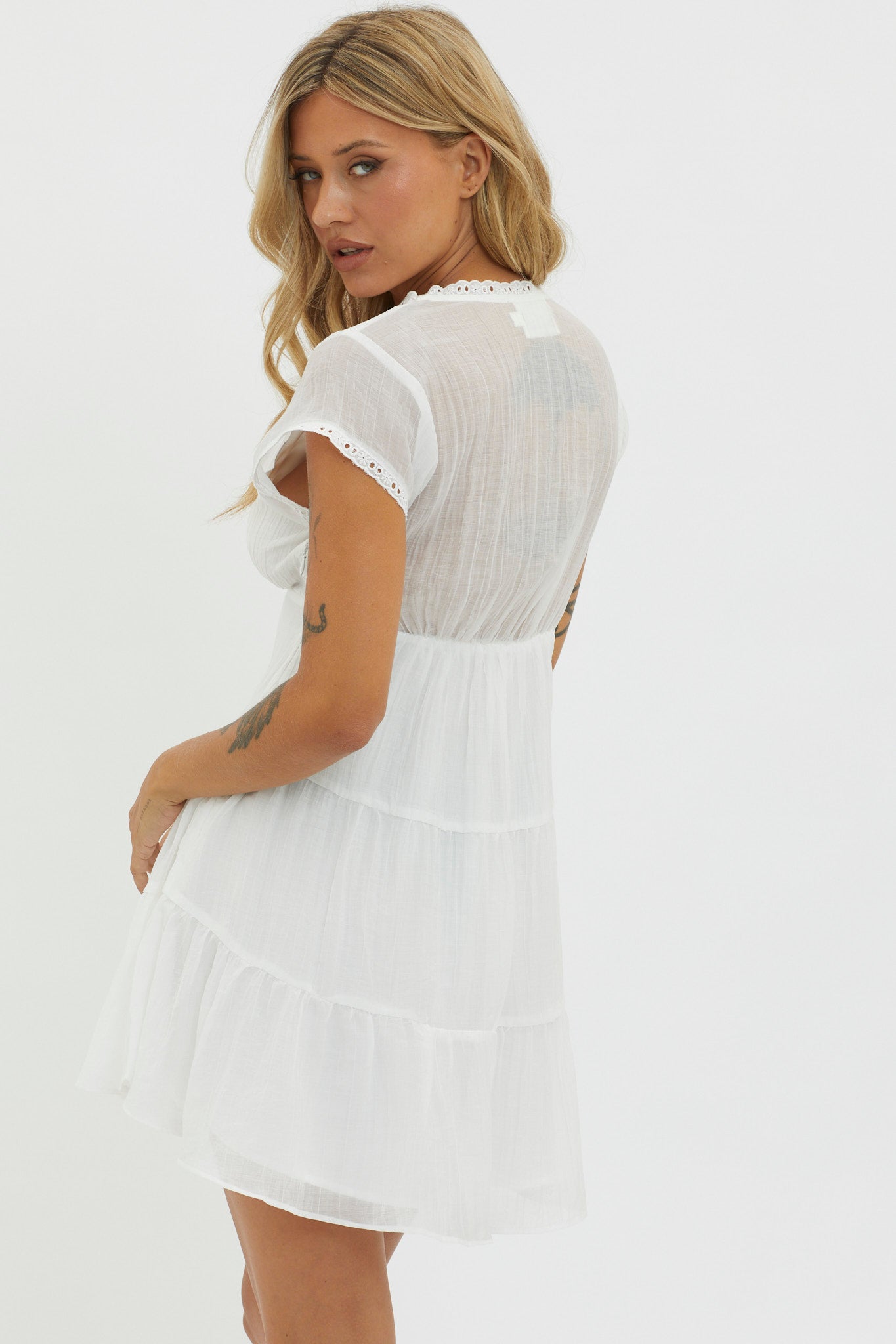 Azura Scalloped Lace Mini Dress White by Selfie Leslie Australia