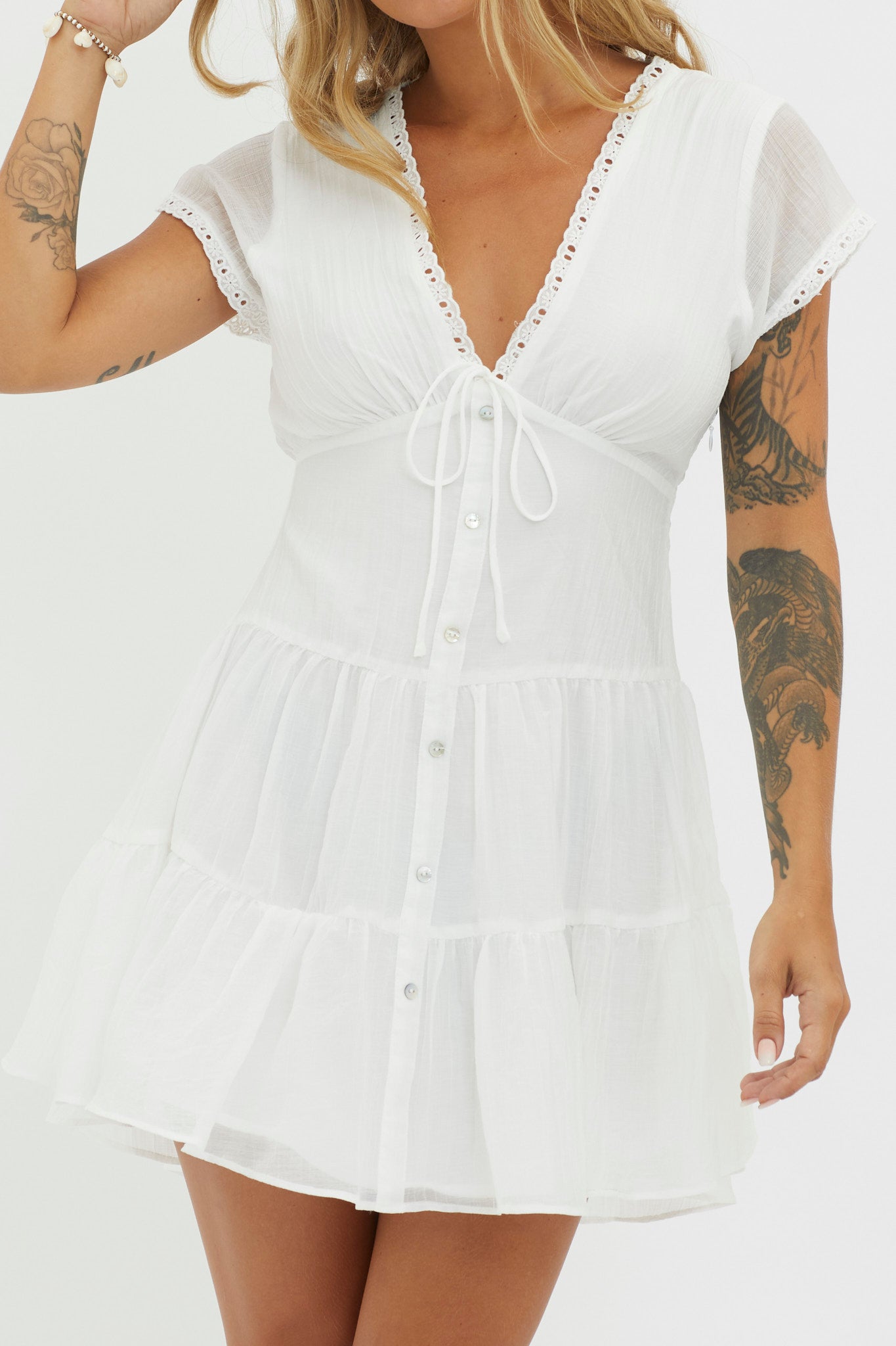 Azura Scalloped Lace Mini Dress White by Selfie Leslie Australia