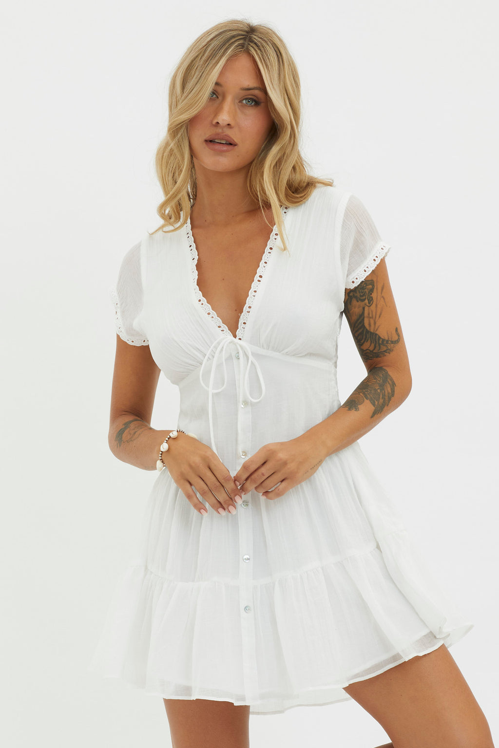 Azura Scalloped Lace Mini Dress White by Selfie Leslie Australia