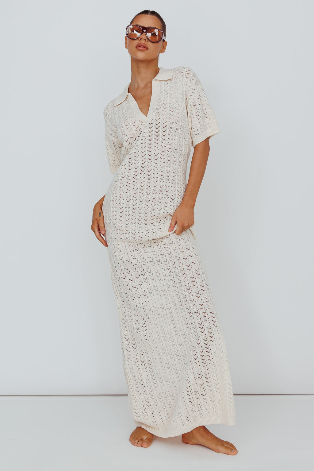 Clearwater Crochet Short Sleeve Maxi Dress White by Selfie Leslie Australia