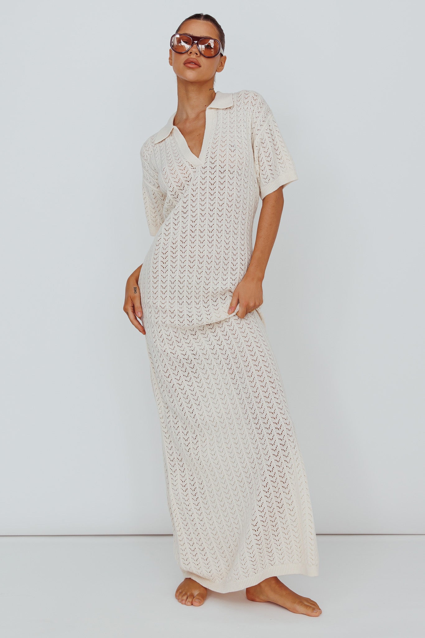 Clearwater Crochet Short Sleeve Maxi Dress White by Selfie Leslie Australia