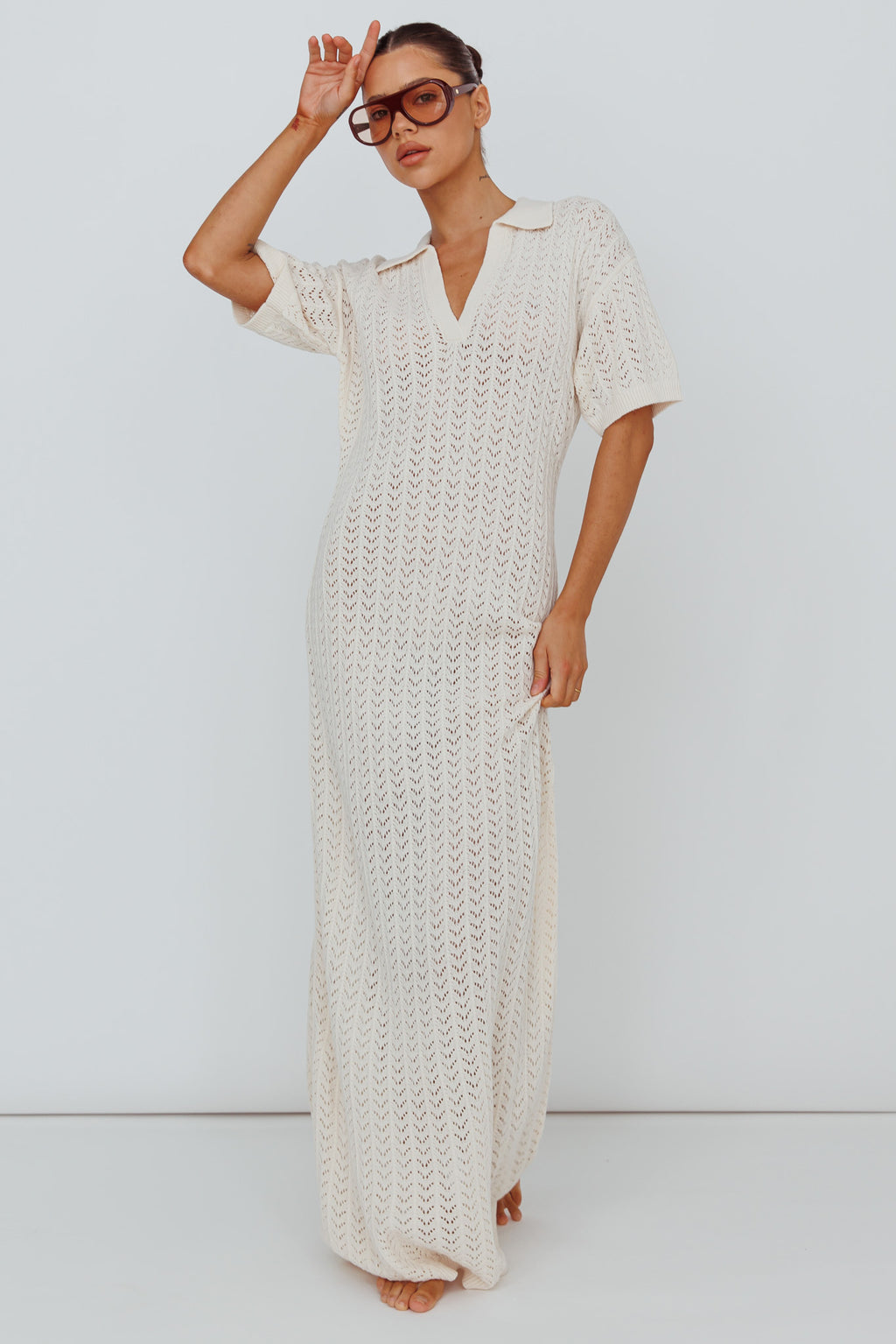 Clearwater Crochet Short Sleeve Maxi Dress White by Selfie Leslie Australia