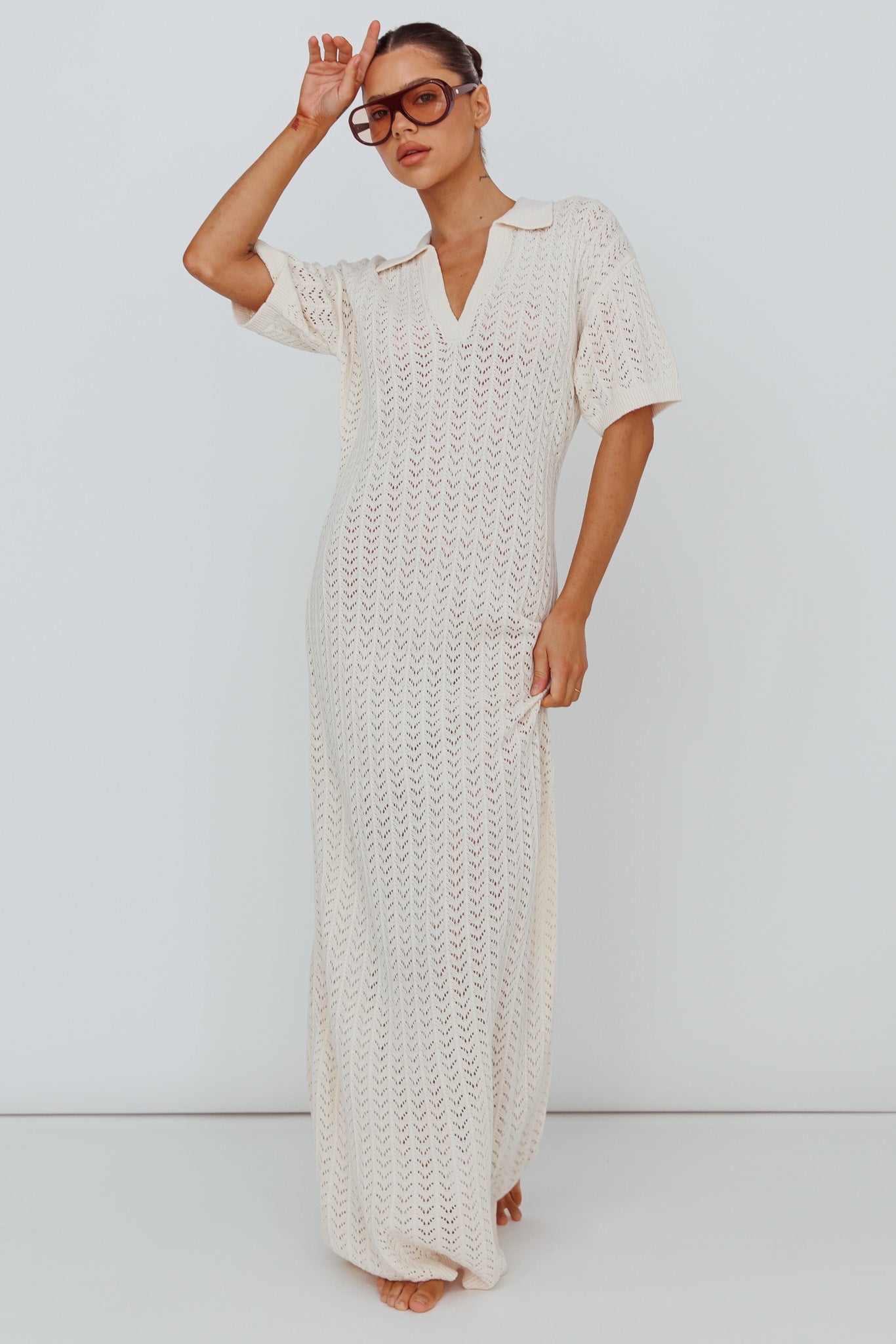 Clearwater Crochet Short Sleeve Maxi Dress White by Selfie Leslie Australia