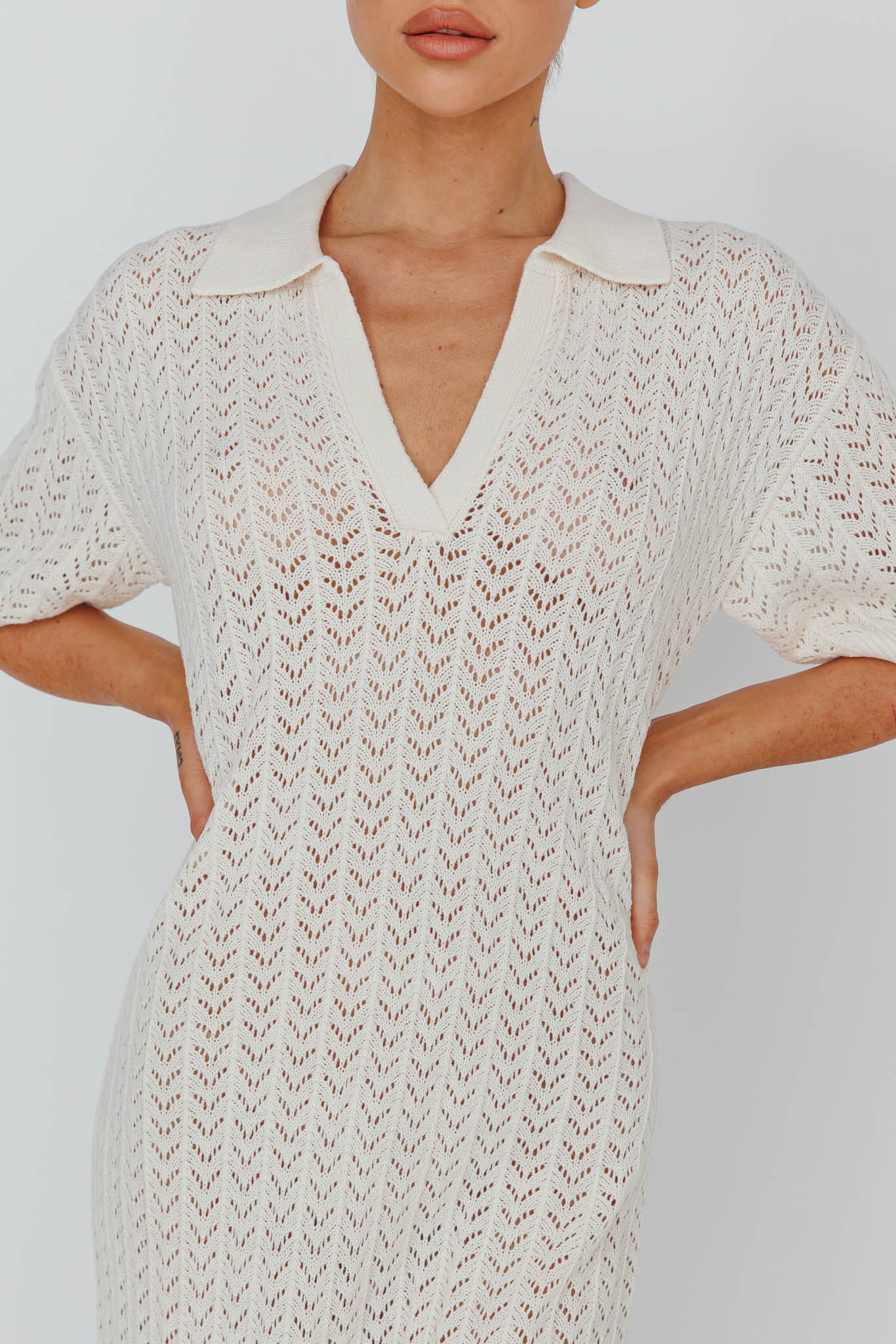 Clearwater Crochet Short Sleeve Maxi Dress White by Selfie Leslie Australia