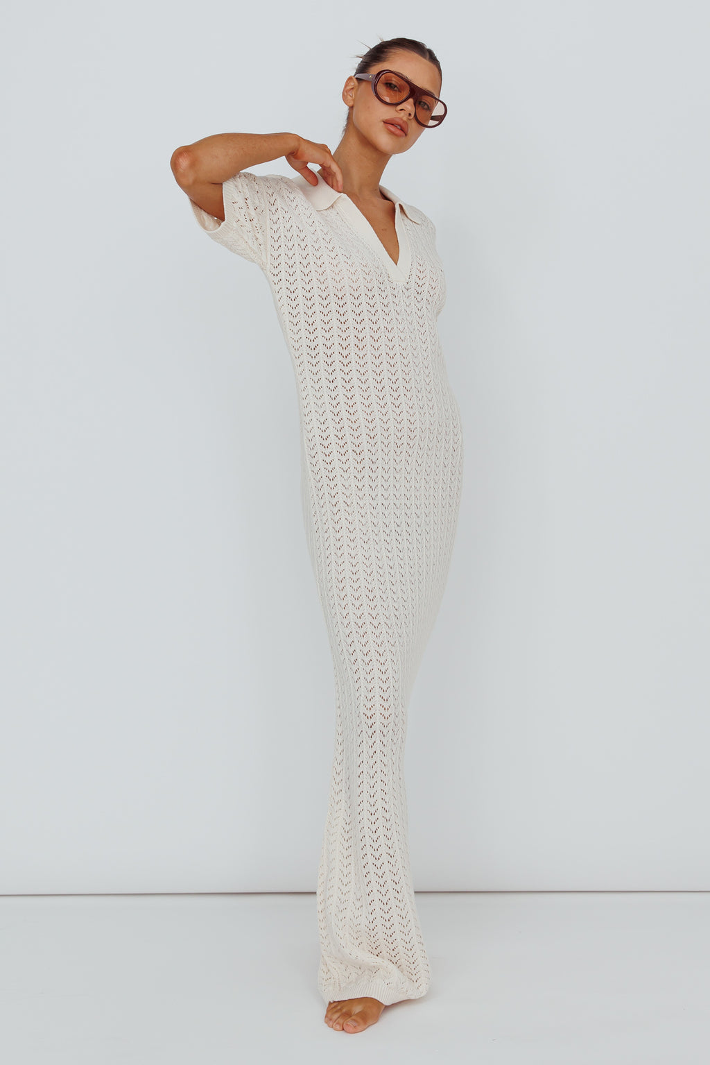 Clearwater Crochet Short Sleeve Maxi Dress White by Selfie Leslie Australia