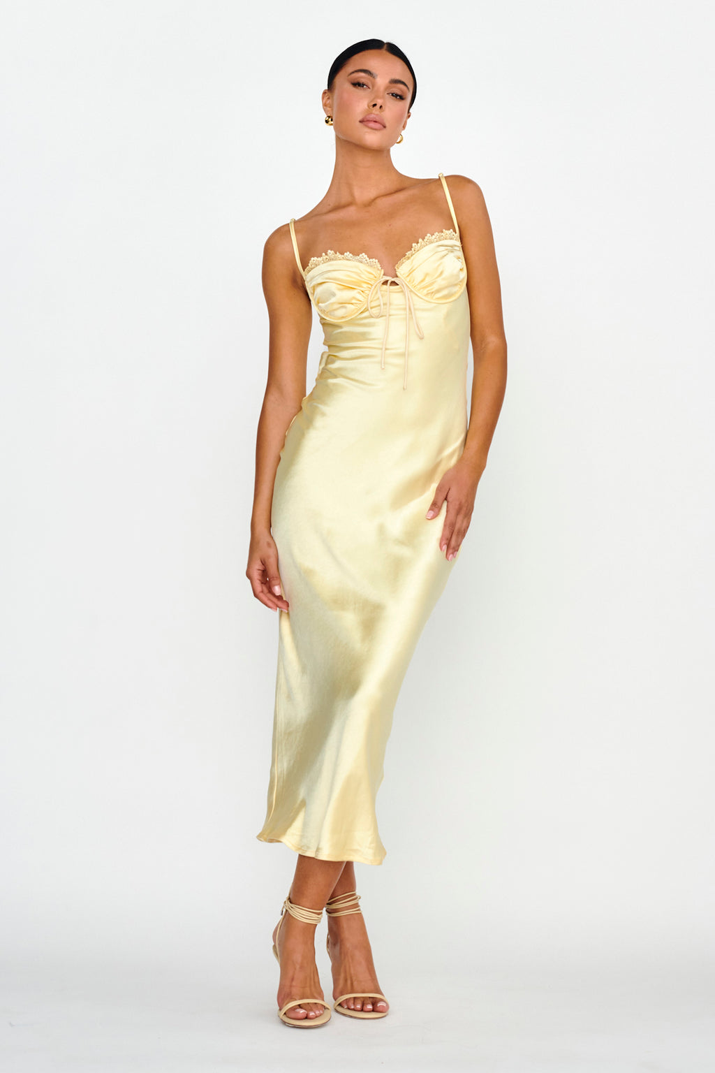 Fortune Lace Trim Bust Tie Midi Dress Butter by Selfie Leslie Australia