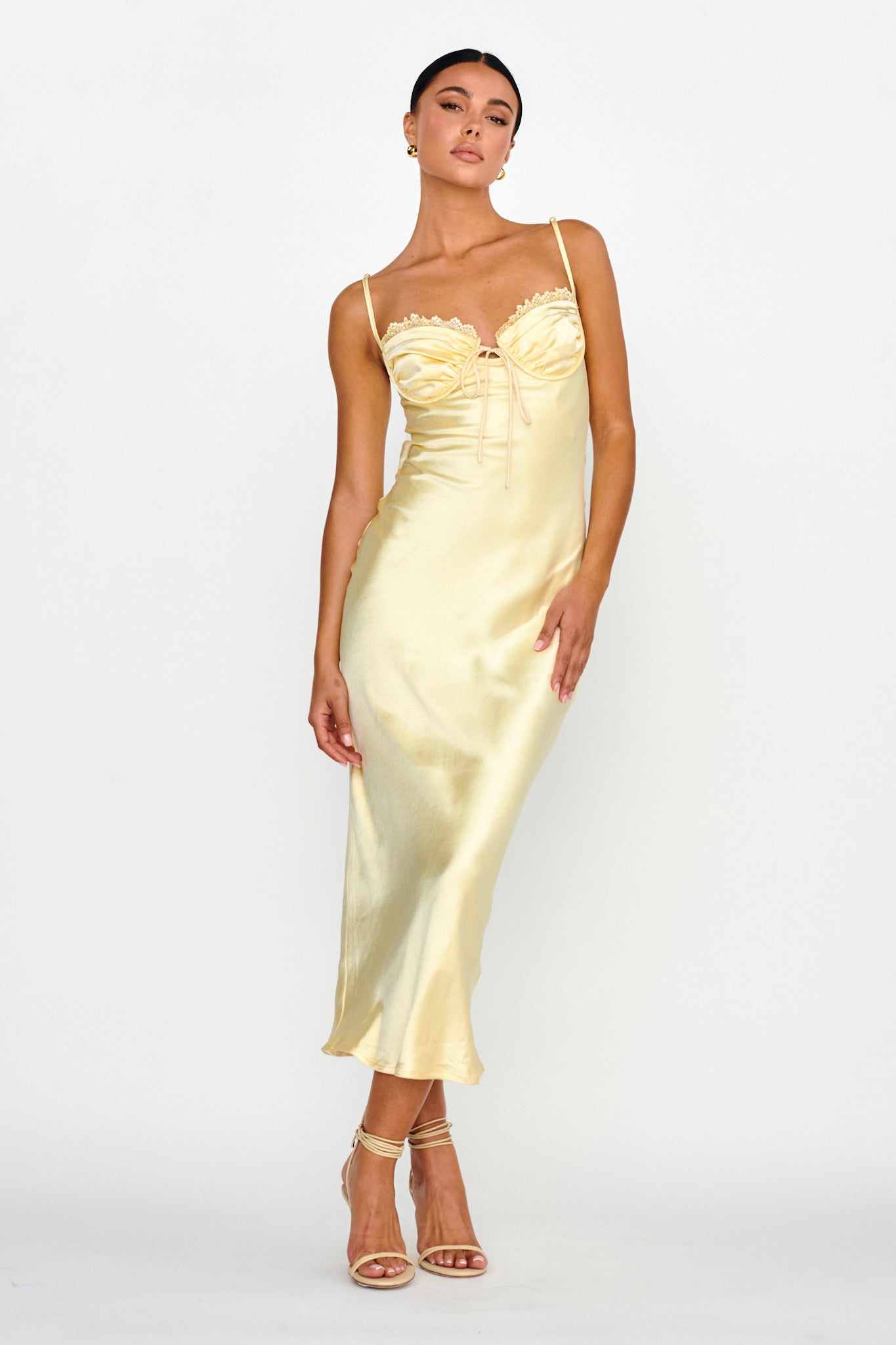 Fortune Lace Trim Bust Tie Midi Dress Butter by Selfie Leslie Australia