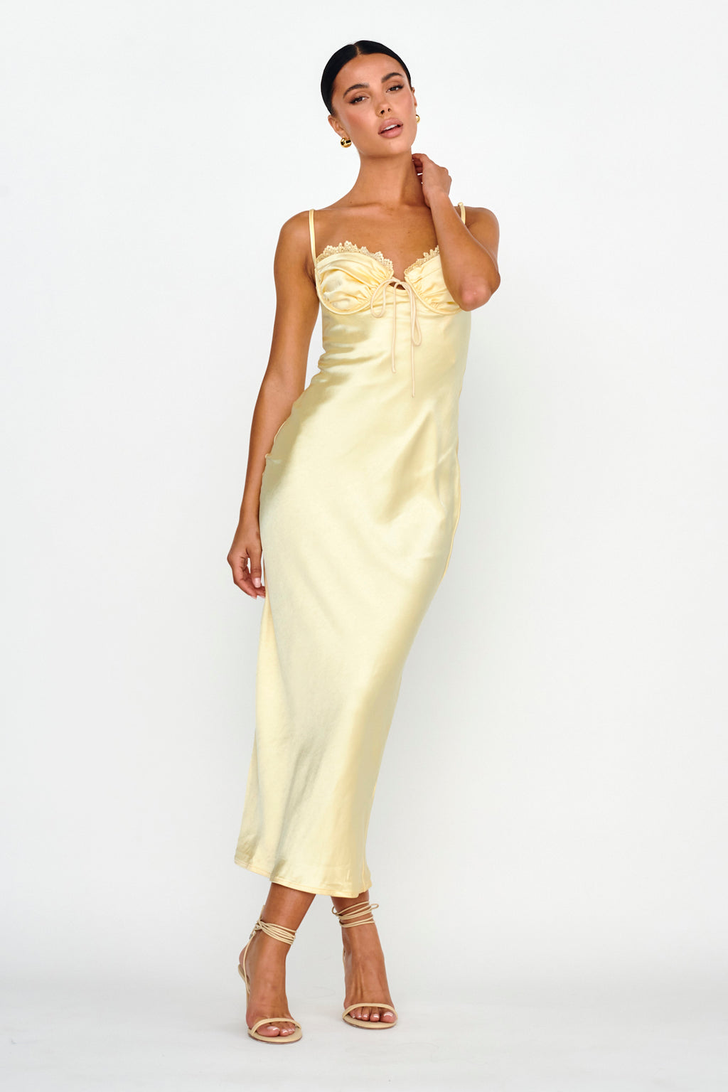 Fortune Lace Trim Bust Tie Midi Dress Butter by Selfie Leslie Australia