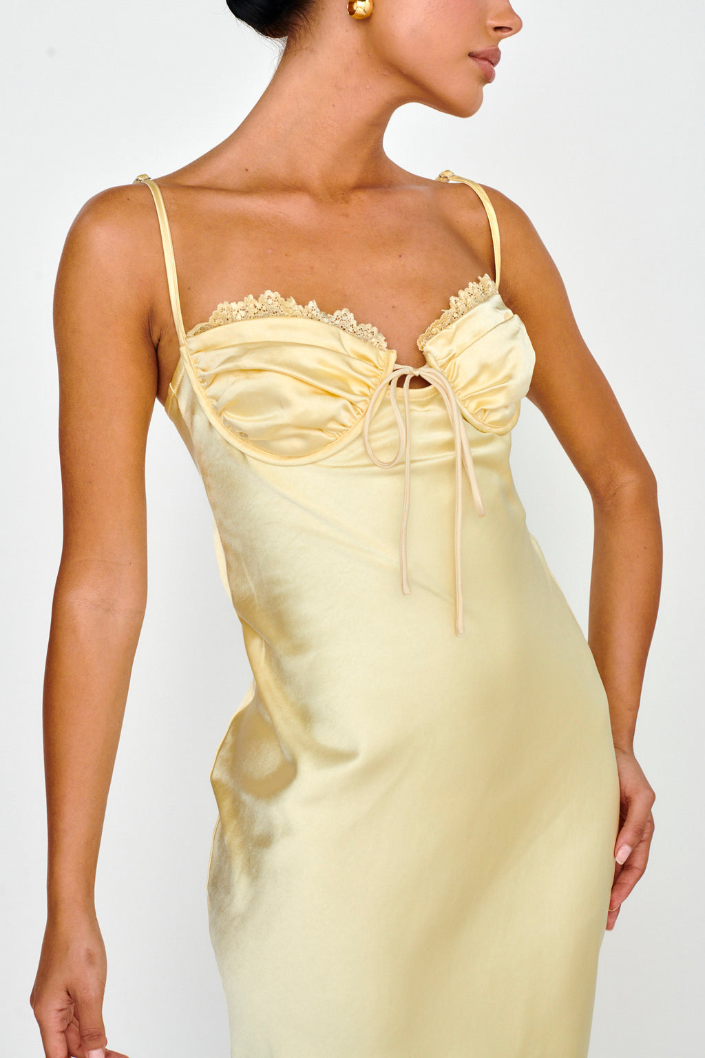 Fortune Lace Trim Bust Tie Midi Dress Butter by Selfie Leslie Australia