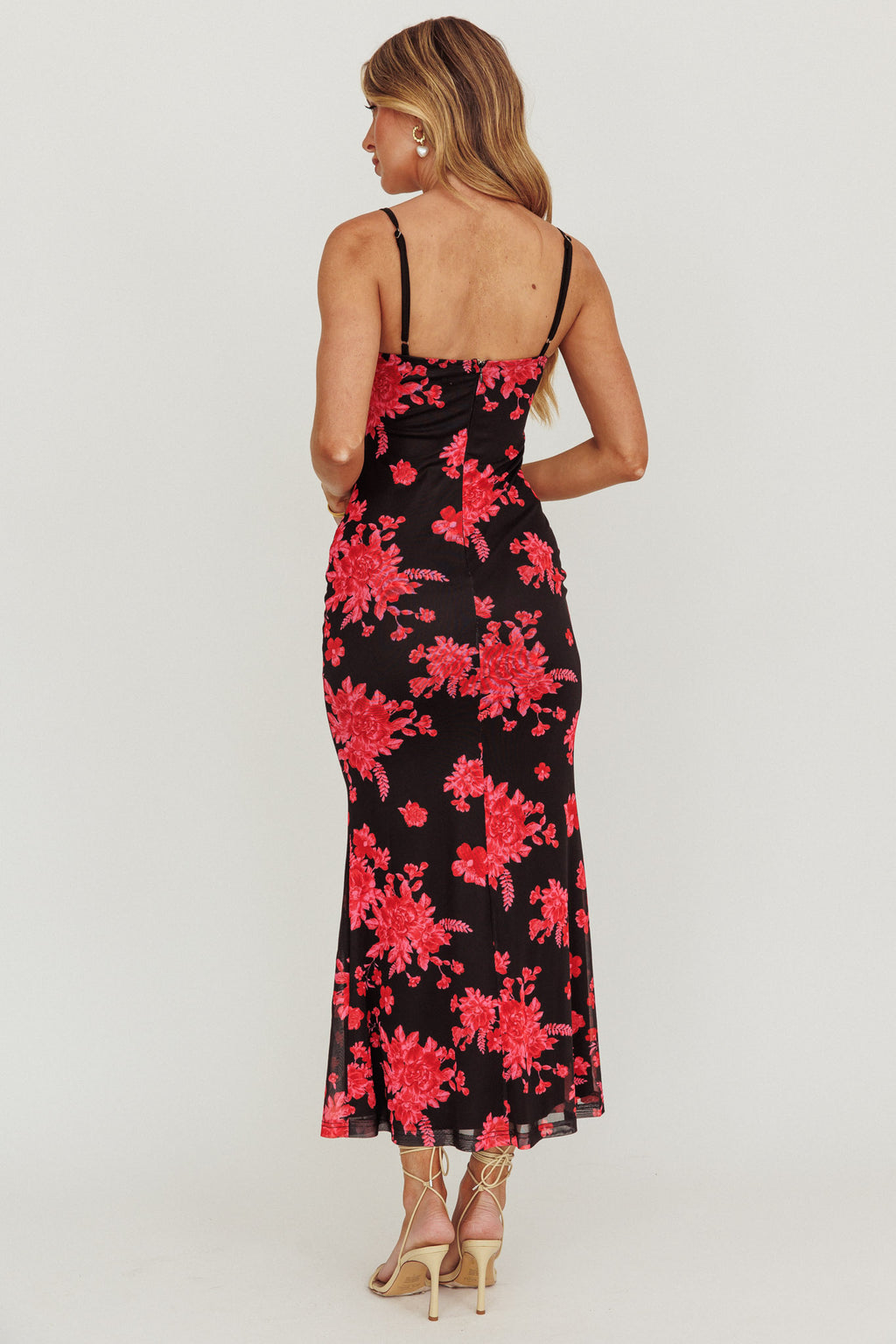 Fortune Lace Trim Mesh Midi Dress Black by Selfie Leslie Australia