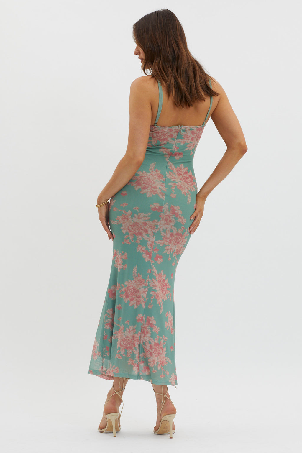 Fortune Lace Trim Mesh Maxi Dress Green by Selfie Leslie Australia