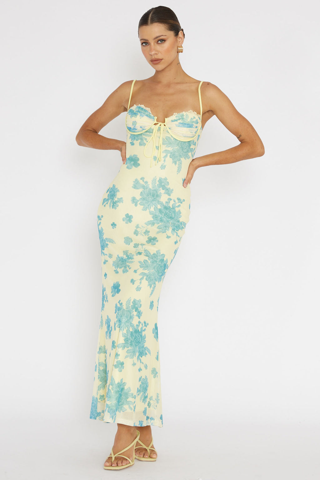 Fortune Lace Trim Mesh Midi Dress Yellow by Selfie Leslie Australia