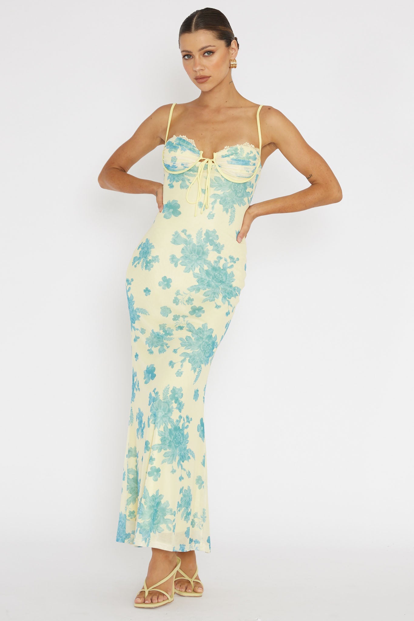 Fortune Lace Trim Mesh Midi Dress Yellow by Selfie Leslie Australia