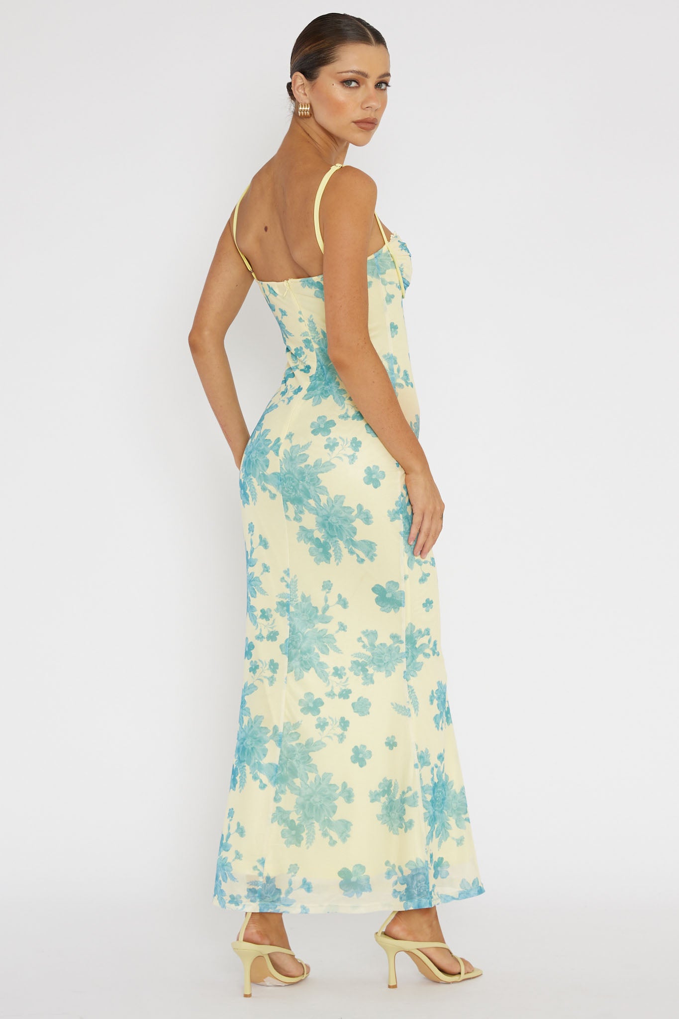Fortune Lace Trim Mesh Midi Dress Yellow by Selfie Leslie Australia