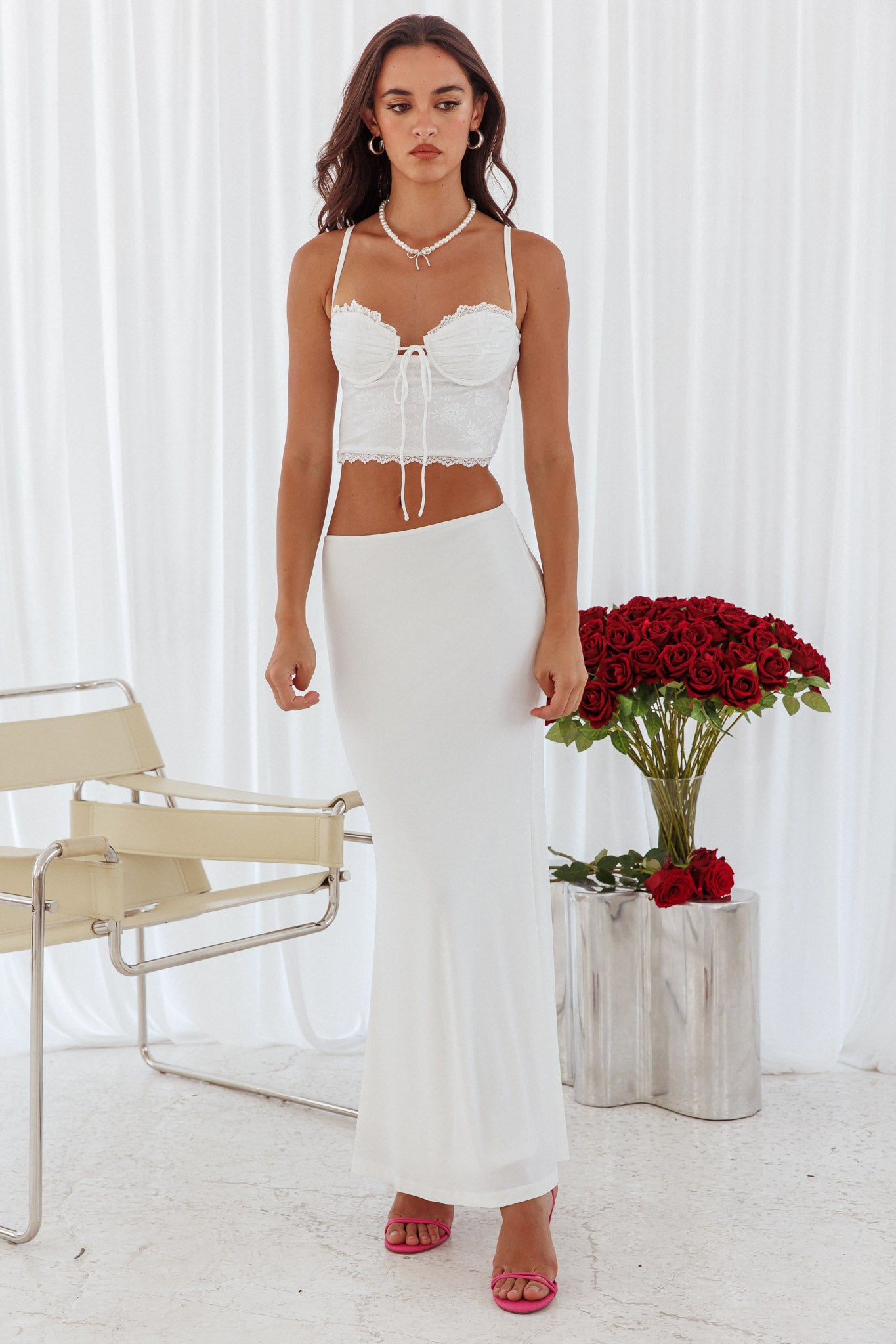 Fortune Stretch Maxi Skirt Off White by Selfie Leslie Australia