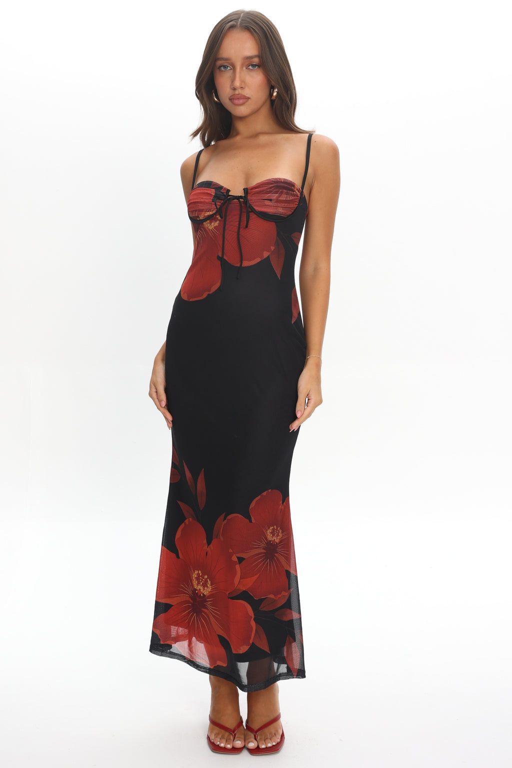 Fortune Bust Tie Maxi Dress Hibiscus Black by Selfie Leslie Australia