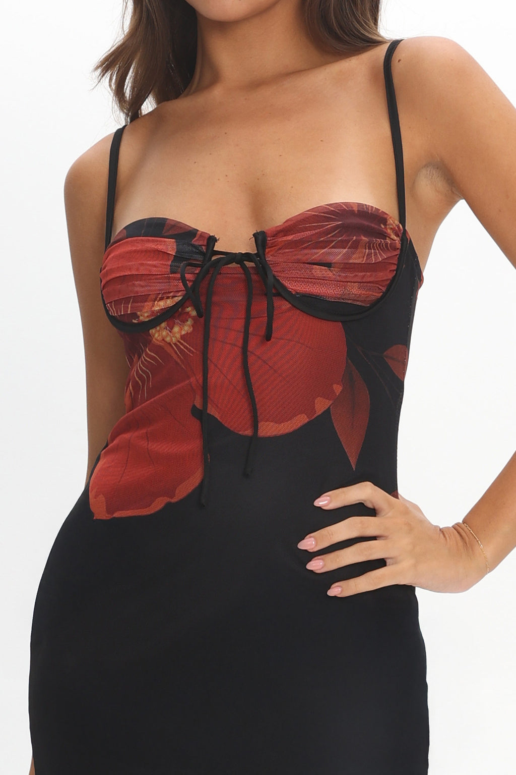 Fortune Bust Tie Maxi Dress Hibiscus Black by Selfie Leslie Australia