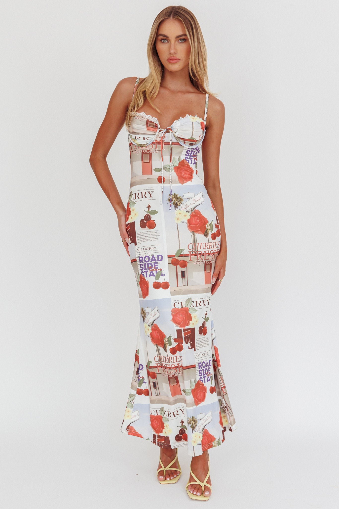 Fortune Bust Tie Maxi Dress Print Cherry by Selfie Leslie Australia