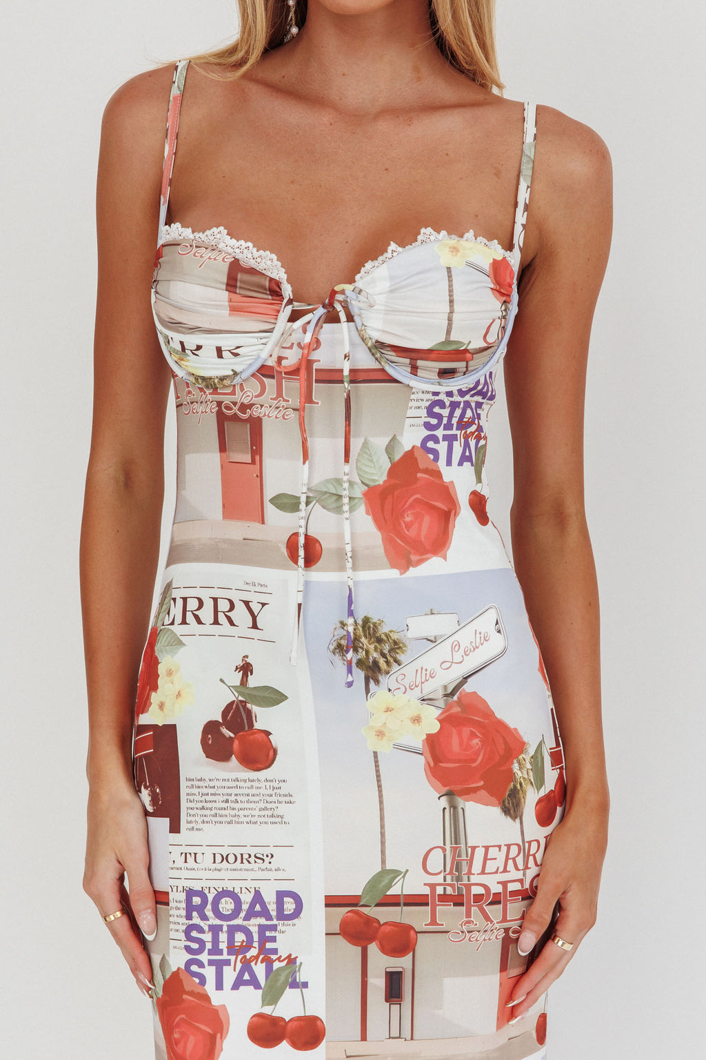 Fortune Bust Tie Maxi Dress Print Cherry by Selfie Leslie Australia