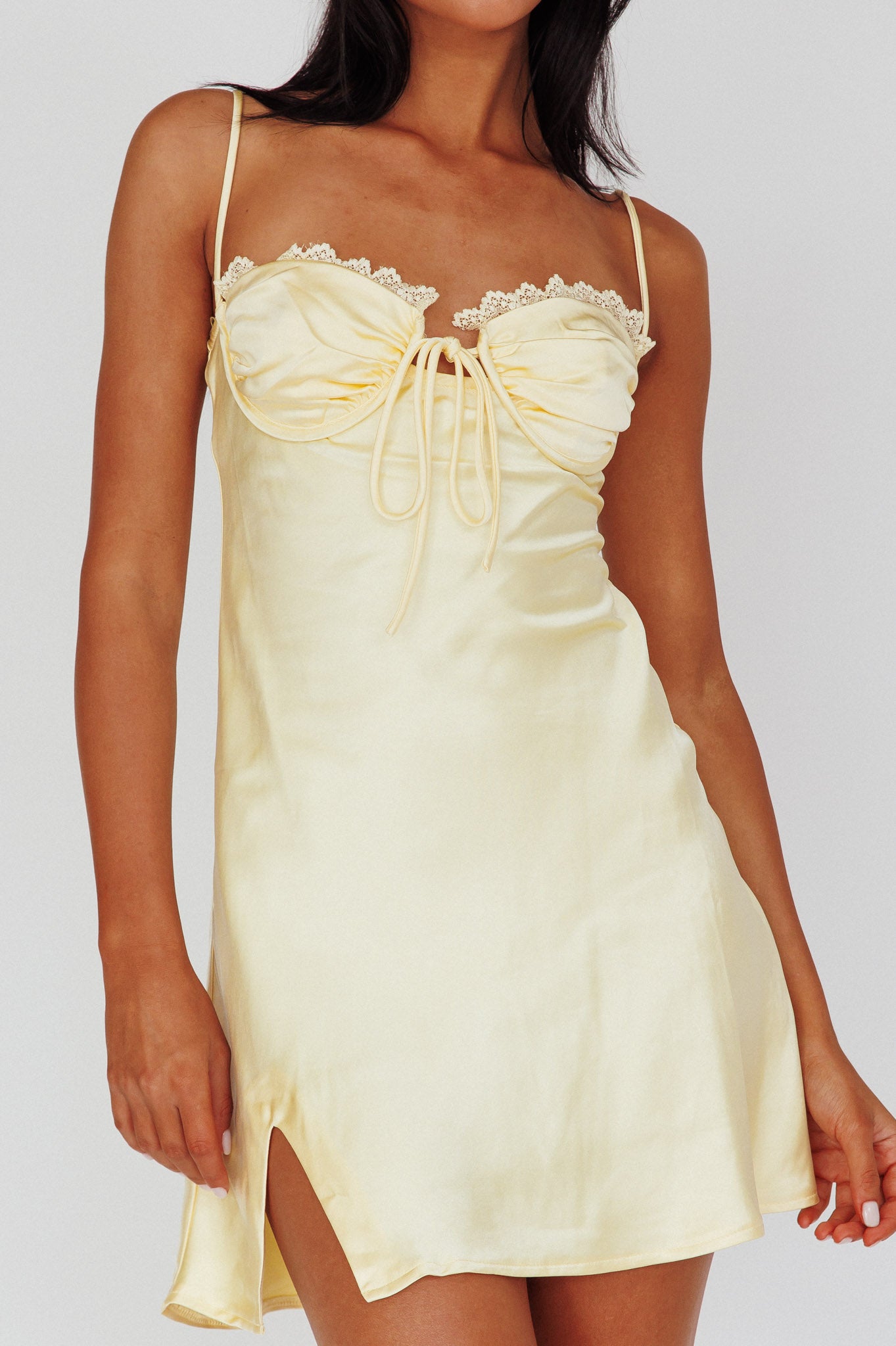 Fortune Lace Trim Bust Tie Mini Dress Butter by Selfie Leslie Australia