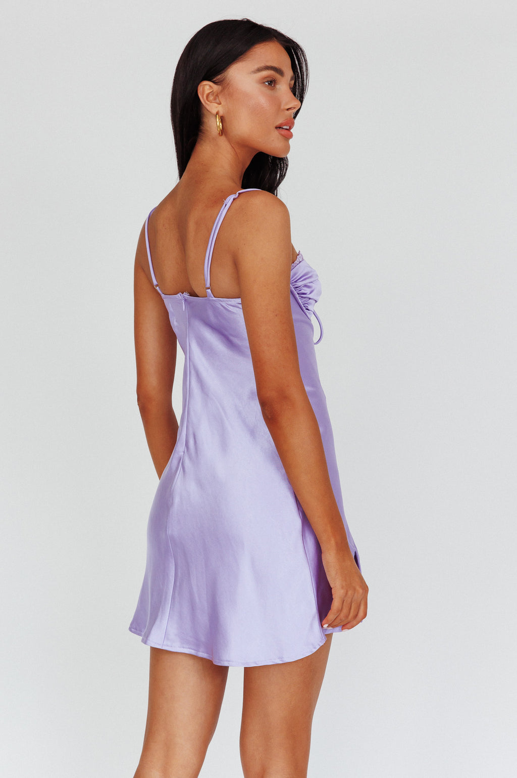 Fortune Lace Trim Bust Tie Mini Dress Lilac by Selfie Leslie Australia